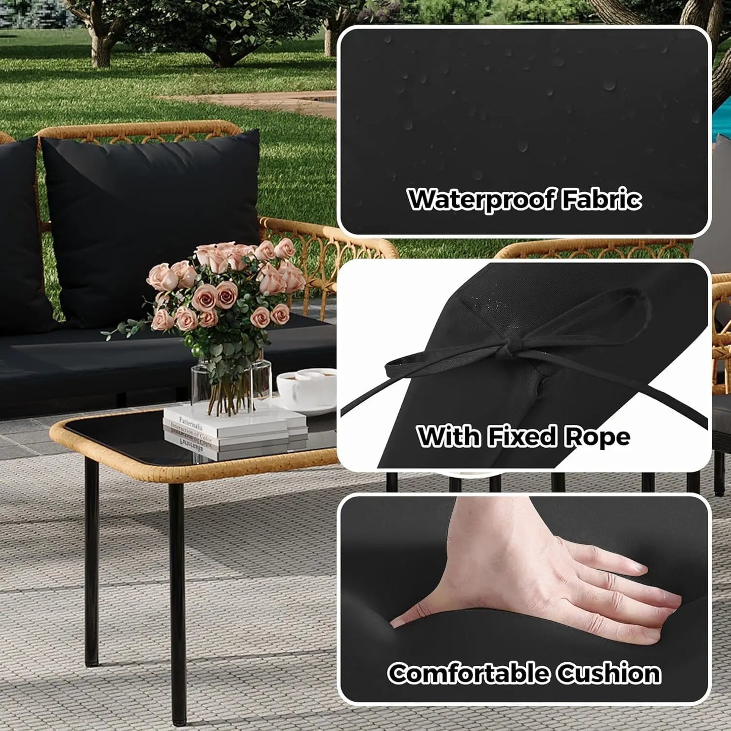 Studyset Outdoor Patio Furniture Set Wicker Rattan Chairs Glass Table