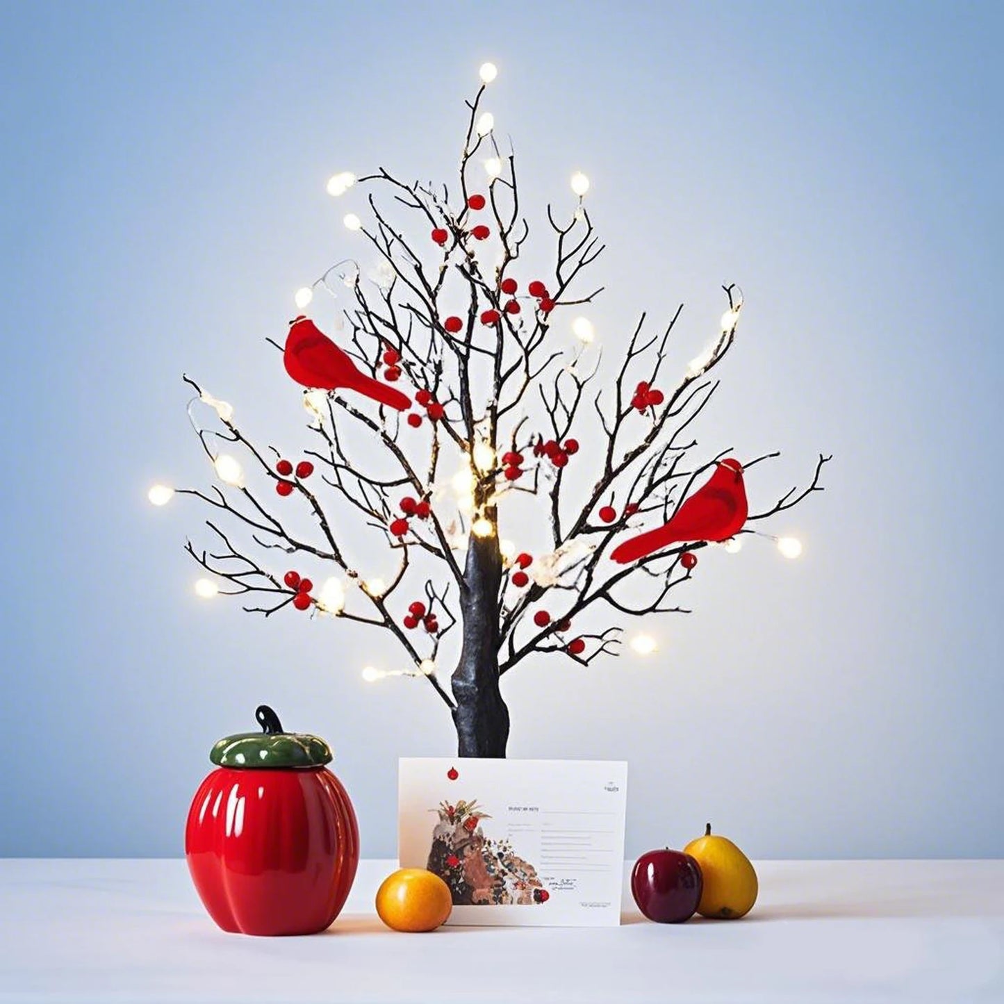 VKTECH Vintage Glowing Cardinals LED Tree Centerpiece