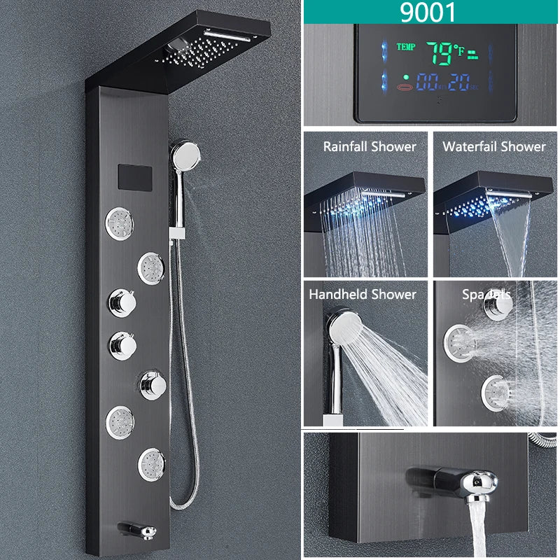 Wanmivezlo LED Bath Shower Faucet Panel System Temperature