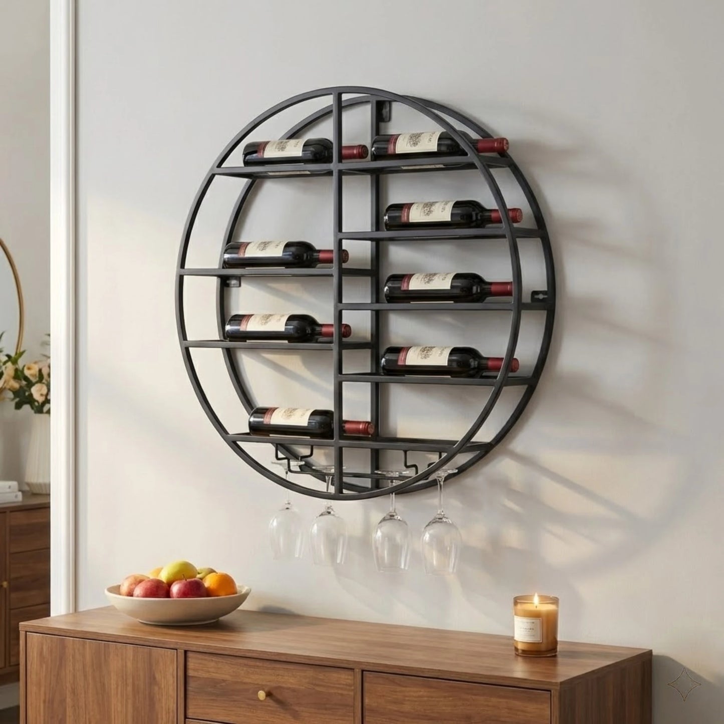 Bymaocar Wall Mounted Black Iron Wine Shelf 7 Bottle Rack