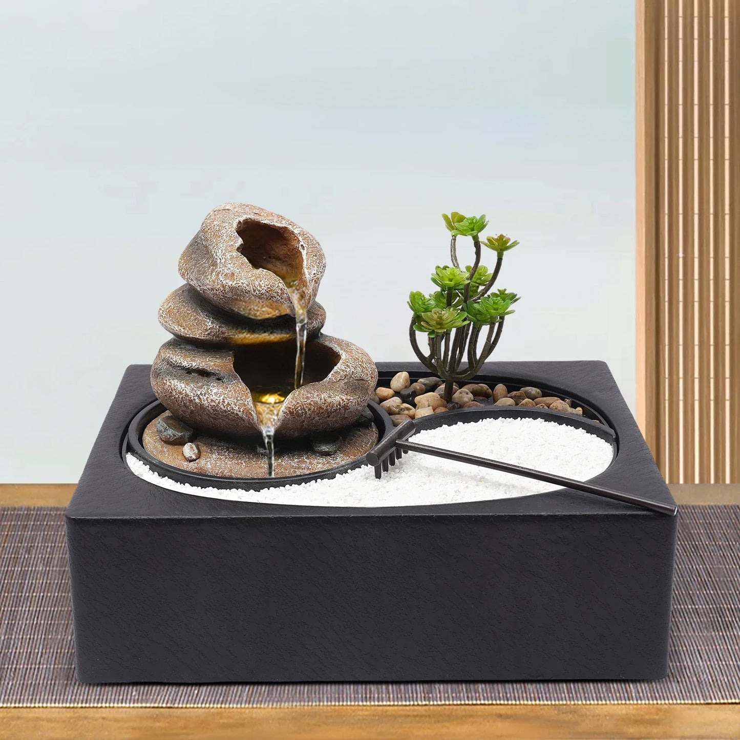 Bymaocar Tabletop Rock Water Fountain With LED Light