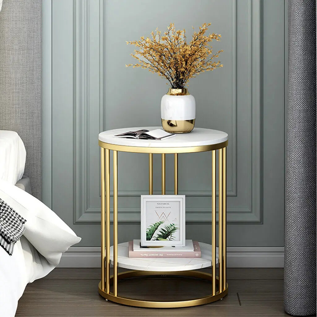 Wisfor Marble 2 Tier Round Side Table Coffee Nightstand