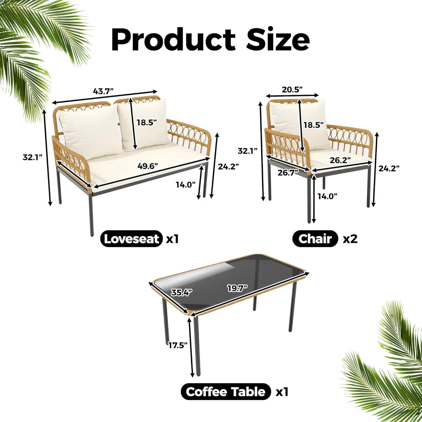 Studyset Outdoor Patio Furniture Set Wicker Rattan Chairs Glass Table