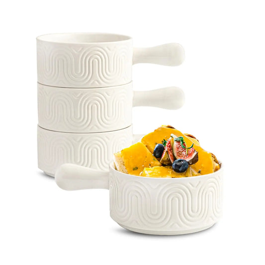 18oz French Onion Soup Bowls with Handles Set of 4 Ceramic Soup Crocks Ceramic Soup Bowl for Beef Stew Cereal Pot Pies Microwave