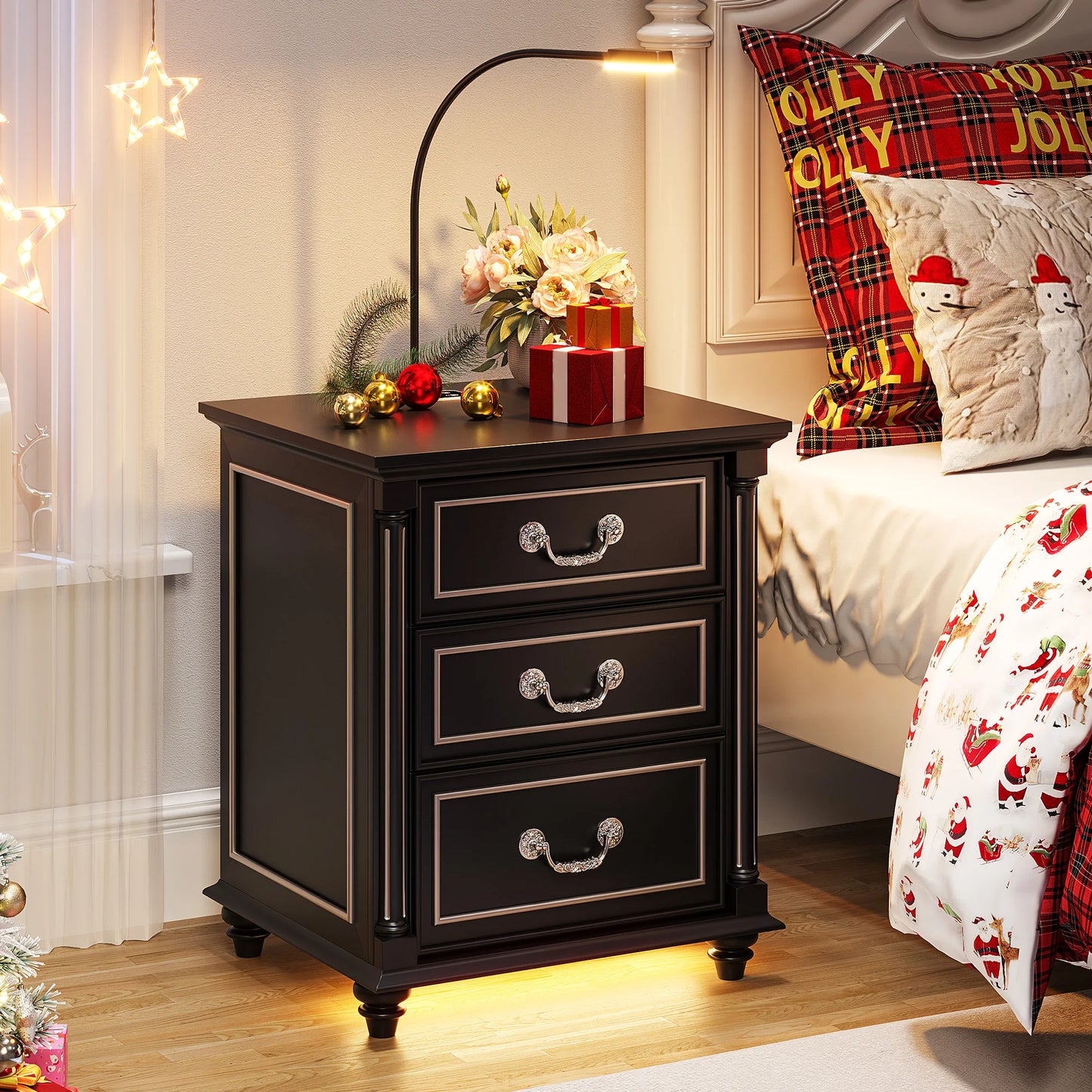 JDPAG Farmhouse Nightstand With Gun Drawer And 3 Drawers