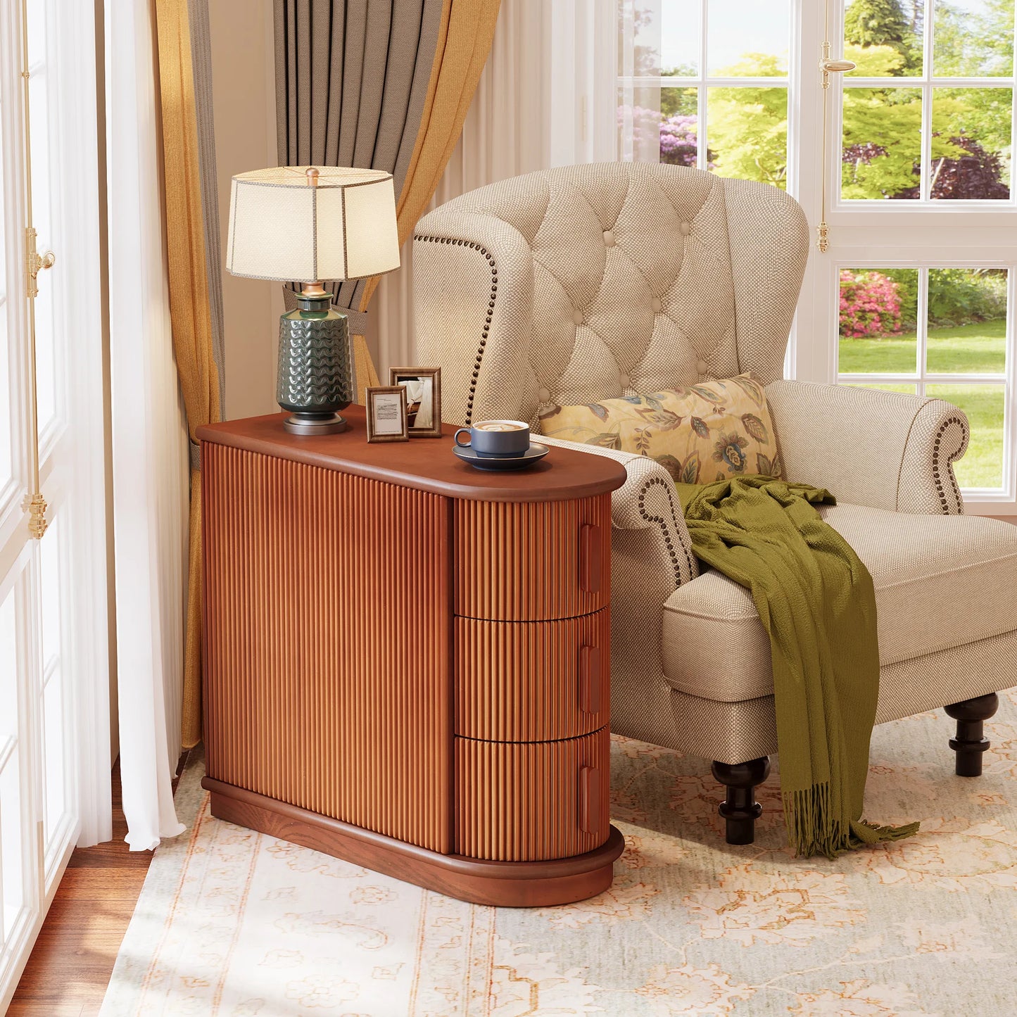 Tribesigns Solid Wood End Table With 3 Drawer Storage