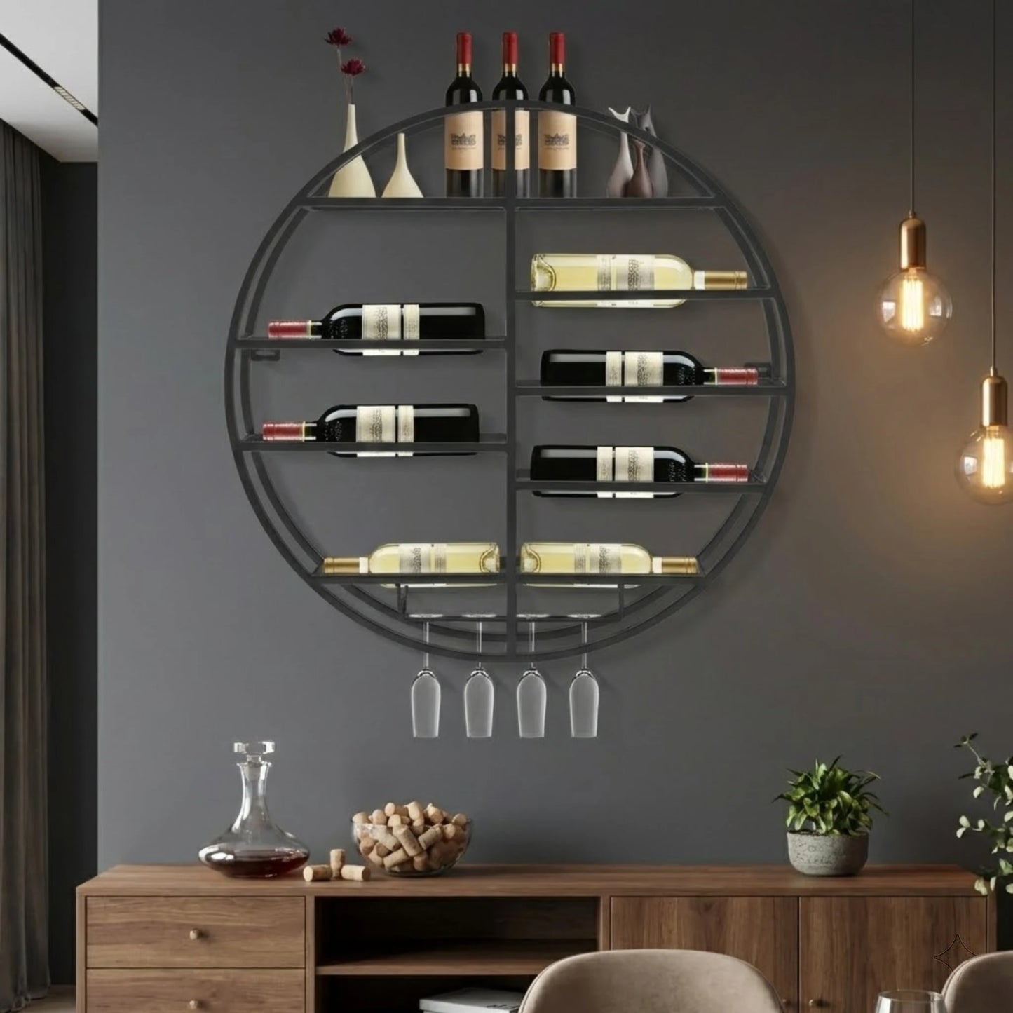 Bymaocar Wall Mounted Black Iron Wine Shelf 7 Bottle Rack