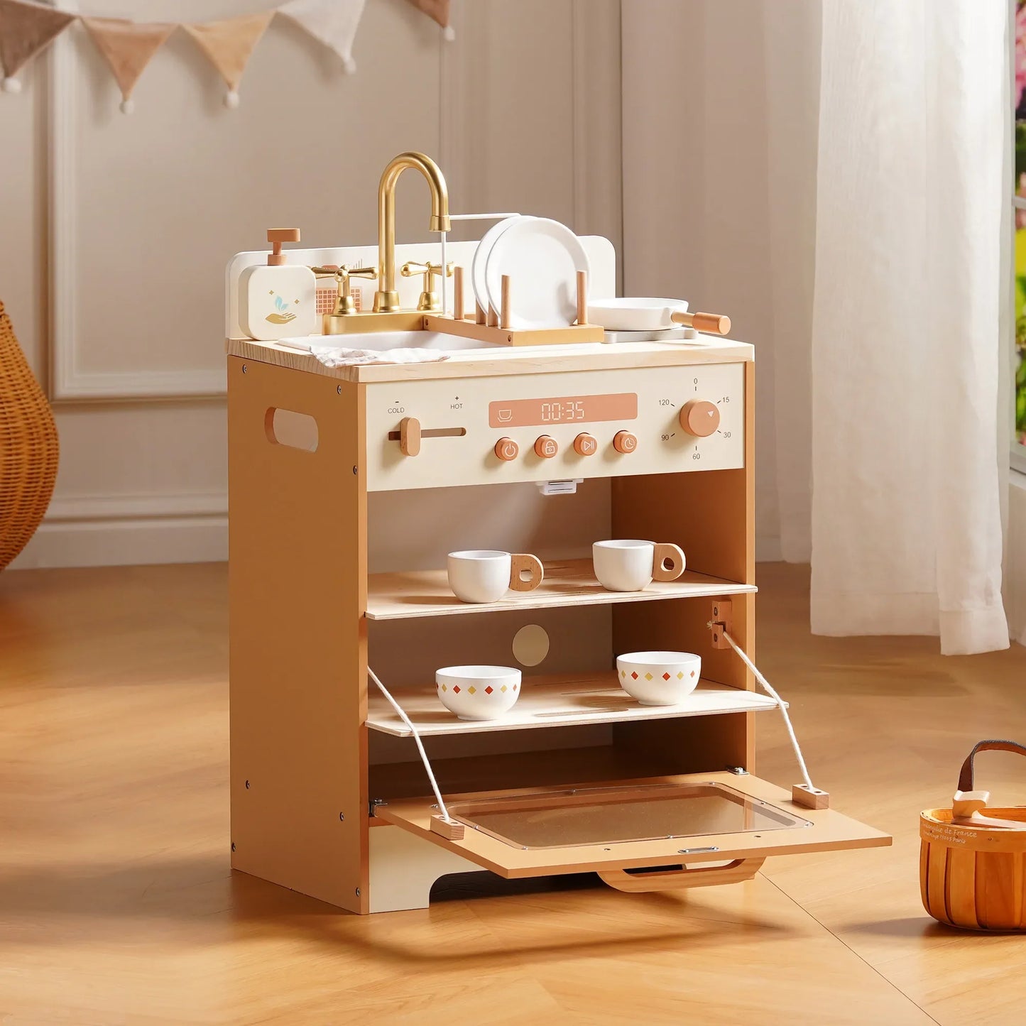Robotime Wooden Kitchen Playset Washing Machine Dishwasher