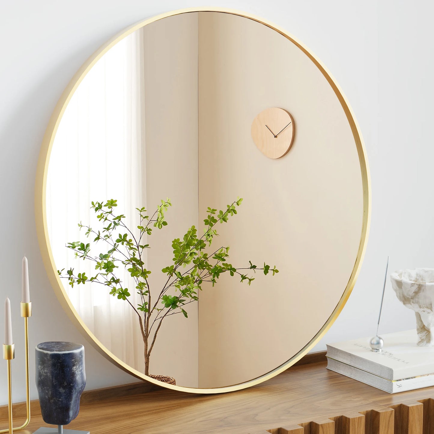 JHK Round Vanity Mirror Framed Wall Mounted Tempered Glass
