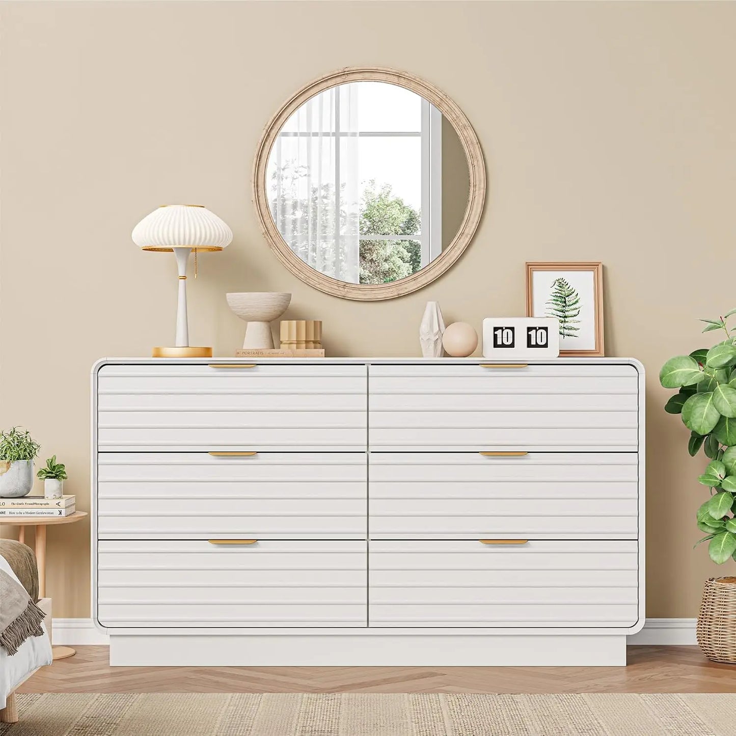 IRONCK Fluted 6 Drawer Dresser Modern Wooden White Bedroom