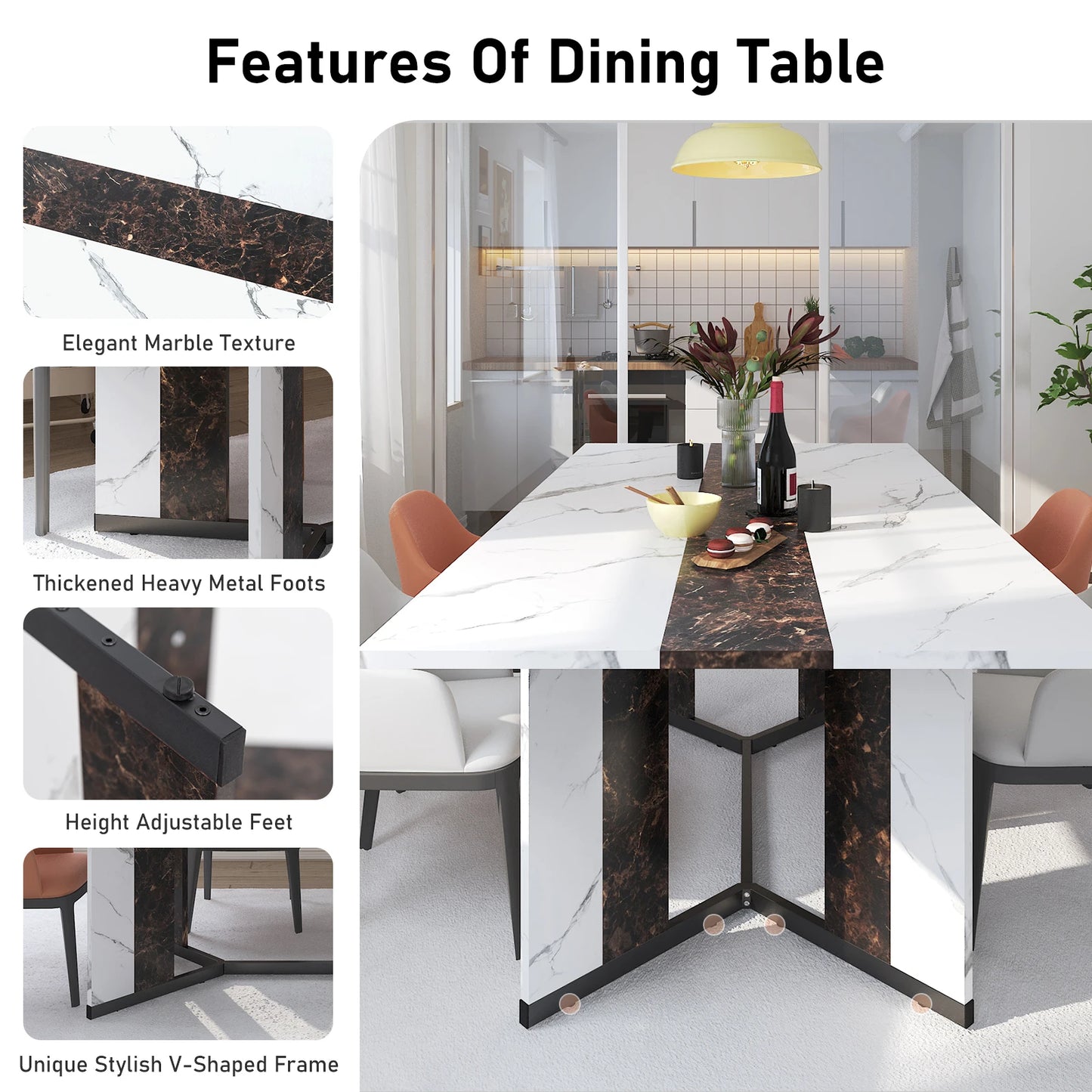 QiaoShiRenFinishes Rectangular Dining Table for 8 People