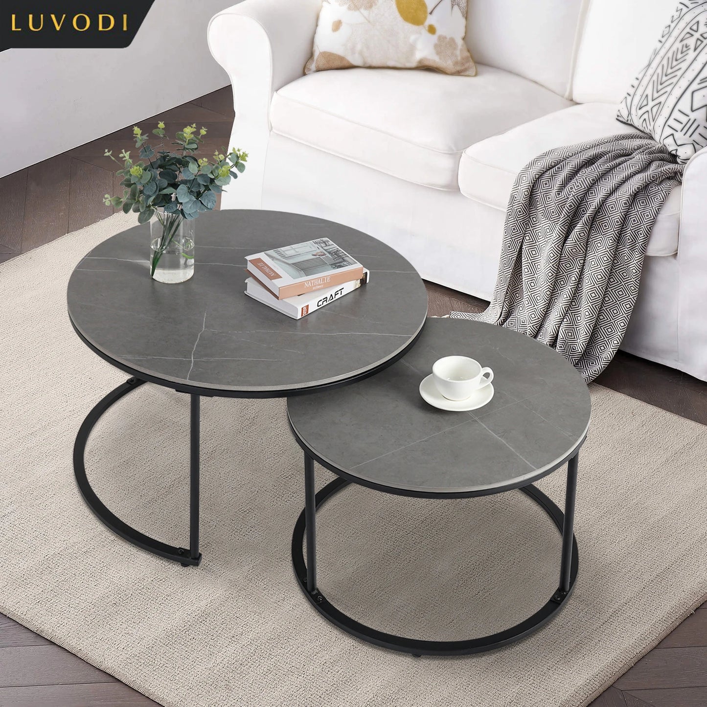 LUVODI Round Nesting Coffee Tables Set of 2 Sintered Stone