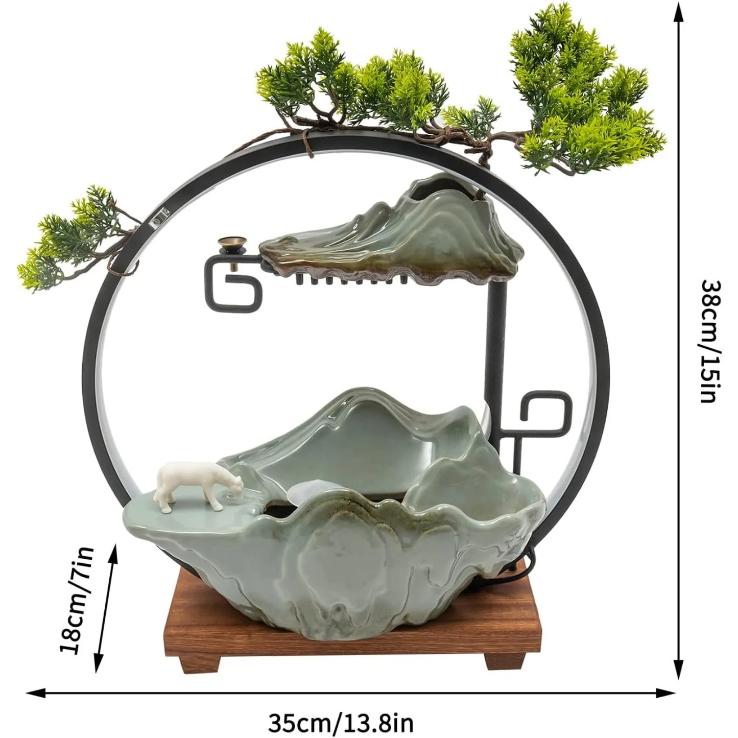 Bymaocar Tabletop Water Fountain With LED Light Mist Incense Holder