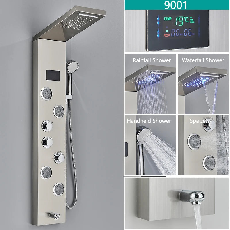 Wanmivezlo LED Bath Shower Faucet Panel System Temperature