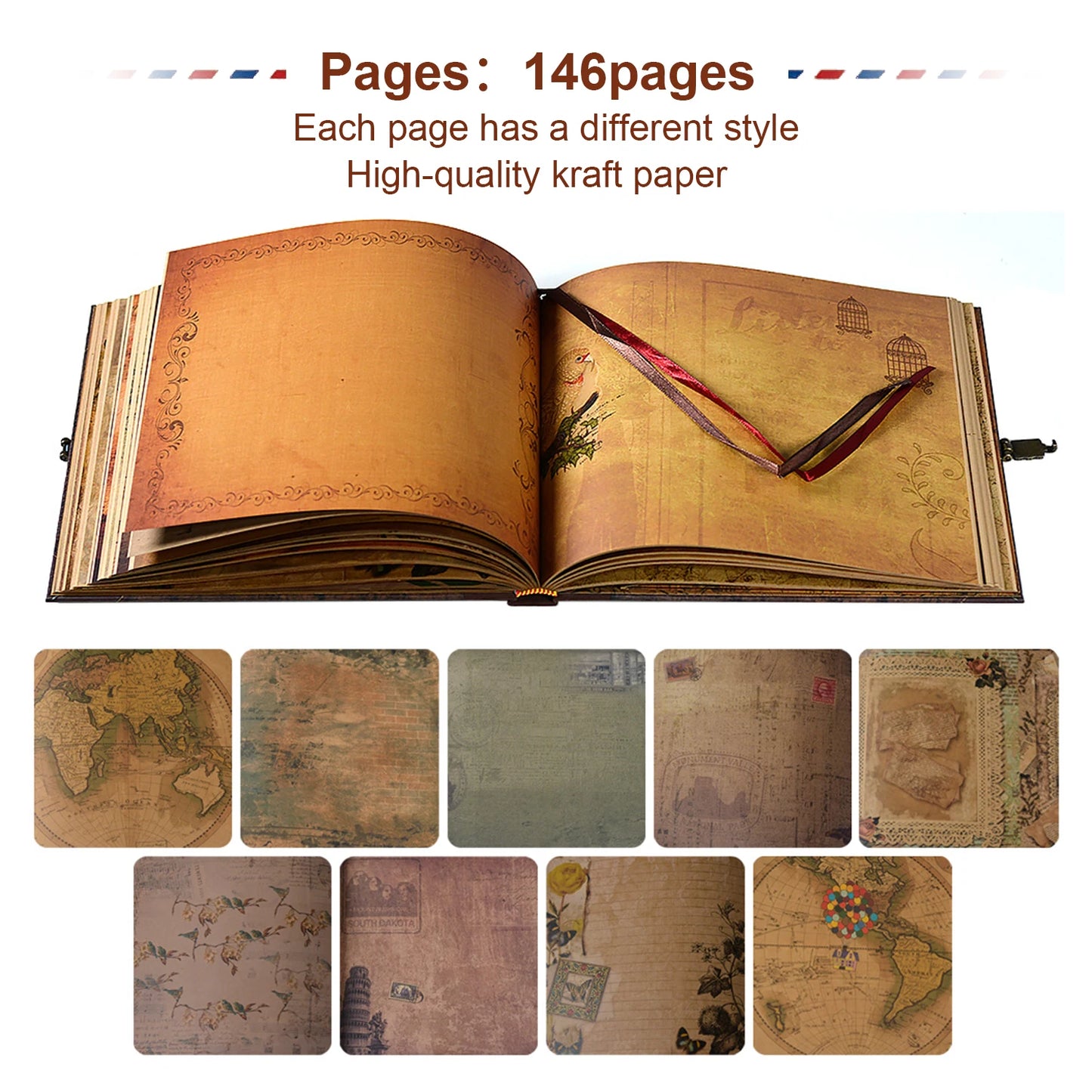 Our Adventure Book 146 Page DIY Handmade Photo Album Scrapbook Retro Kraft