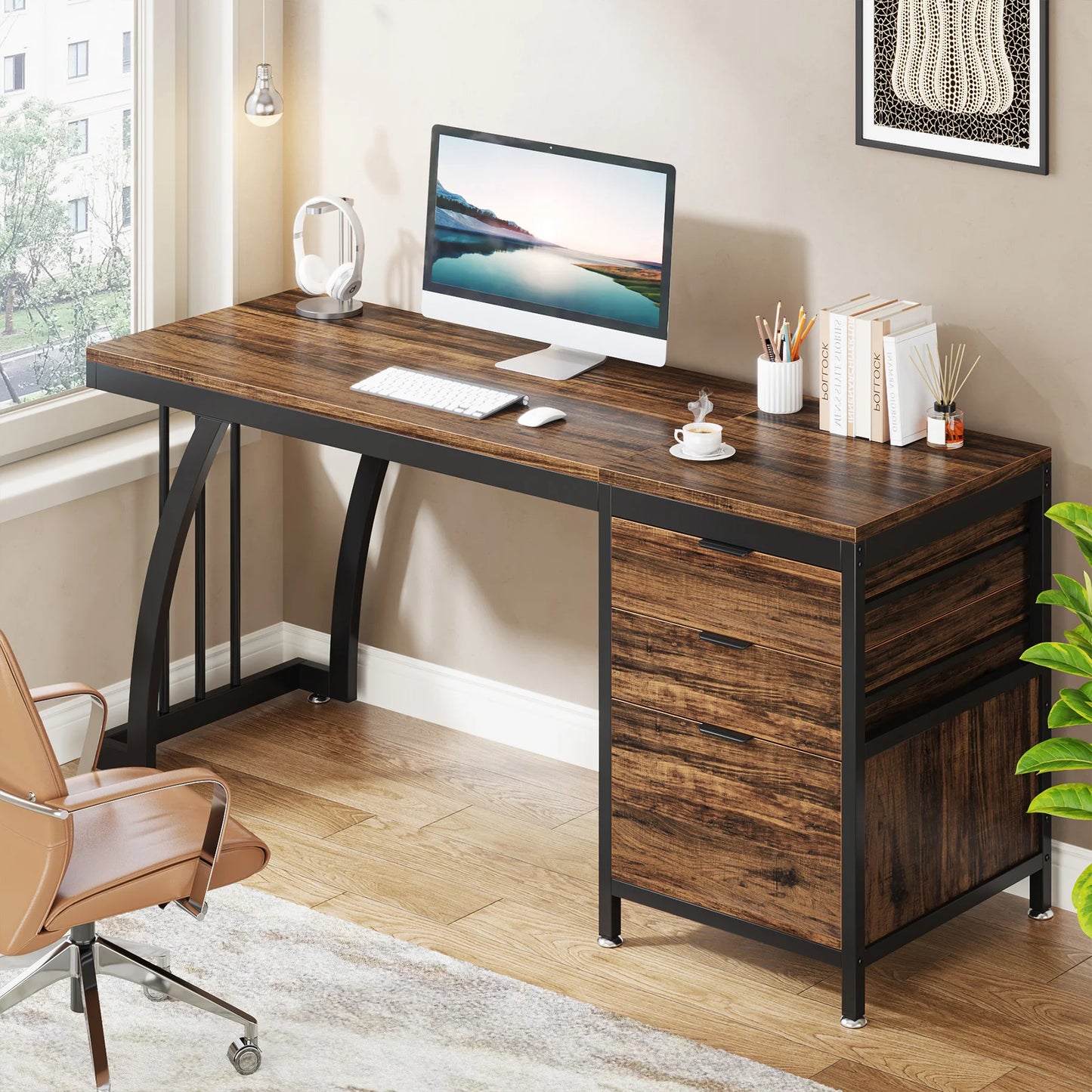 Tribesigns 3-Drawer Computer Desk With Reversible Drawers