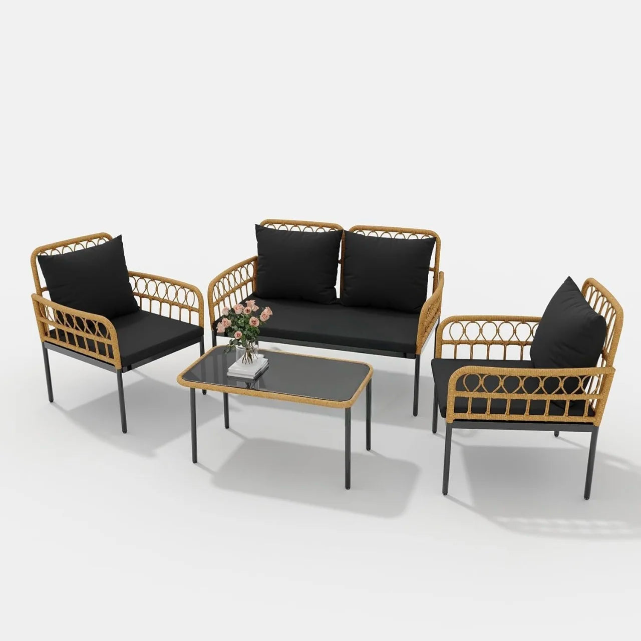 Studyset Outdoor Patio Furniture Set Wicker Rattan Chairs Glass Table