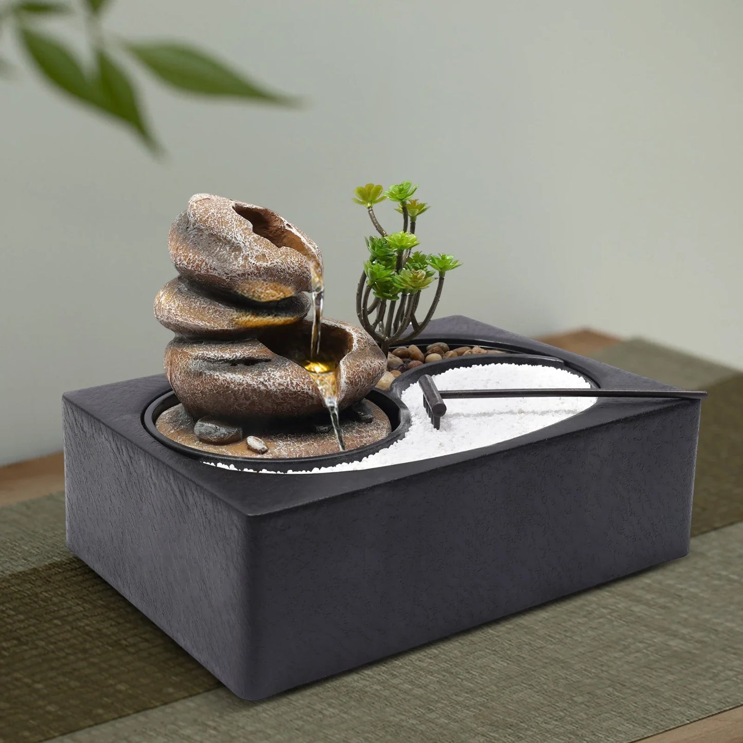 Bymaocar Tabletop Rock Water Fountain With LED Light