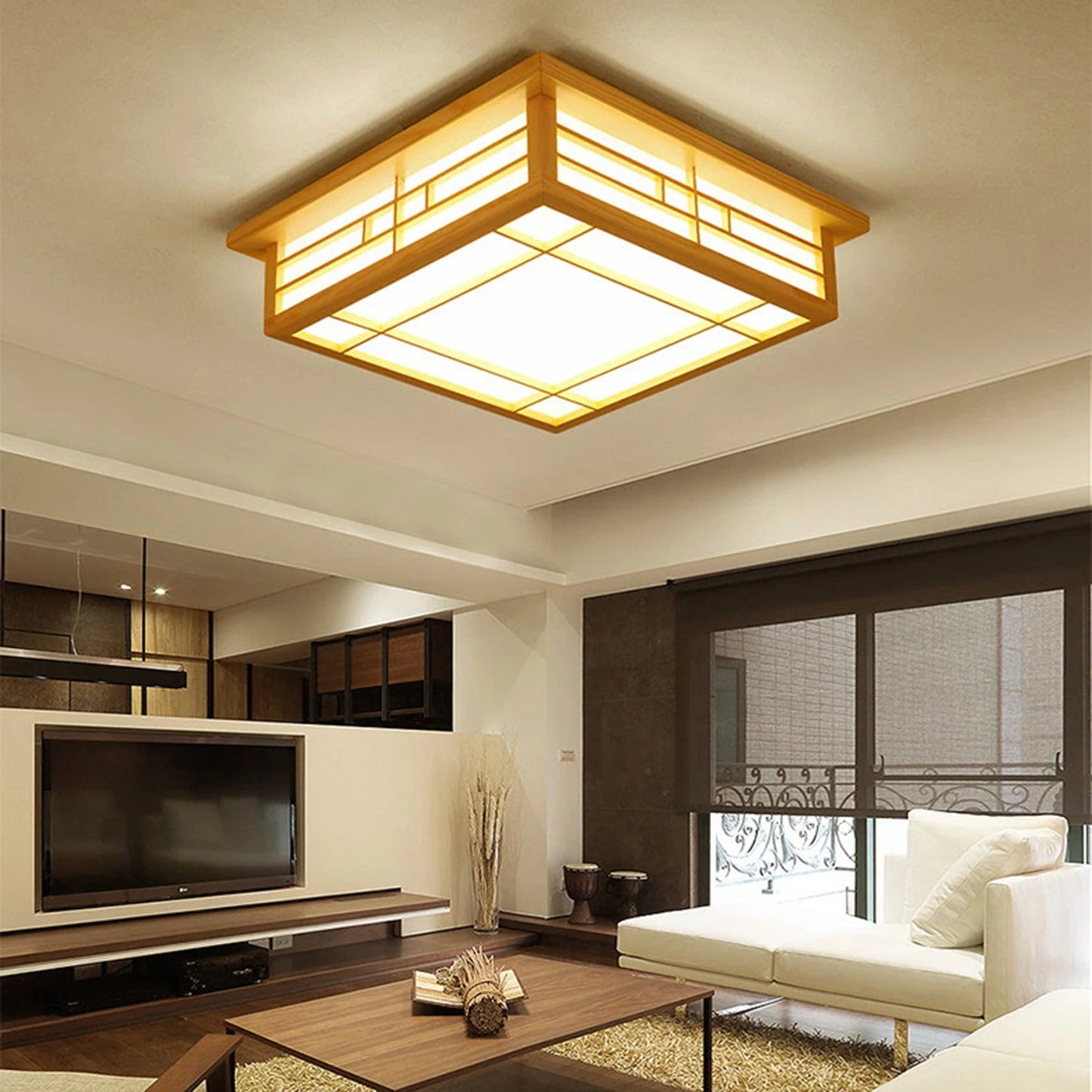 Japan Style Solid Wood Ceiling Lamp With Remote Control LED