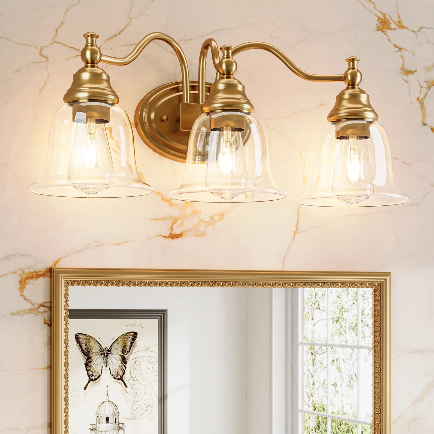 Tribesigns 3 Light Vanity Bathroom Wall Sconce Clear Glass Shades
