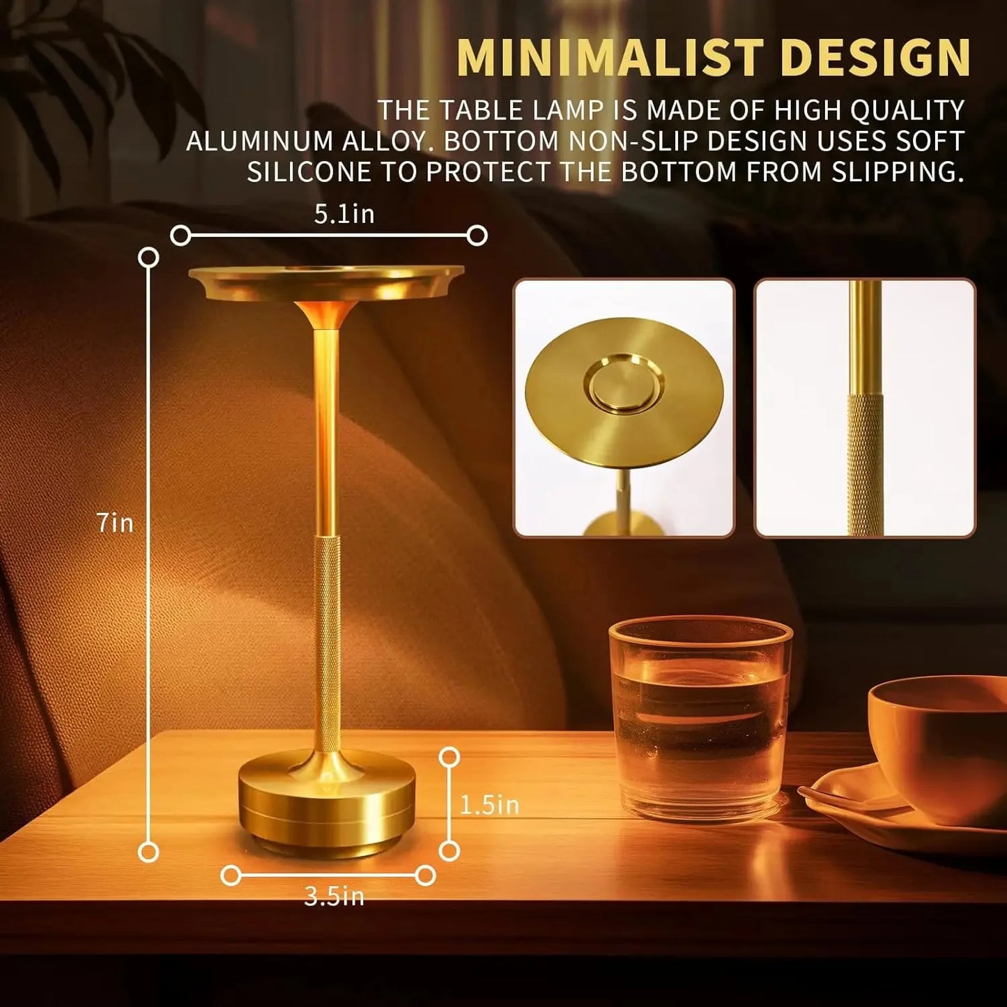 HPH 2 Pack Rechargeable Wireless Table Lamps USB C Bedroom