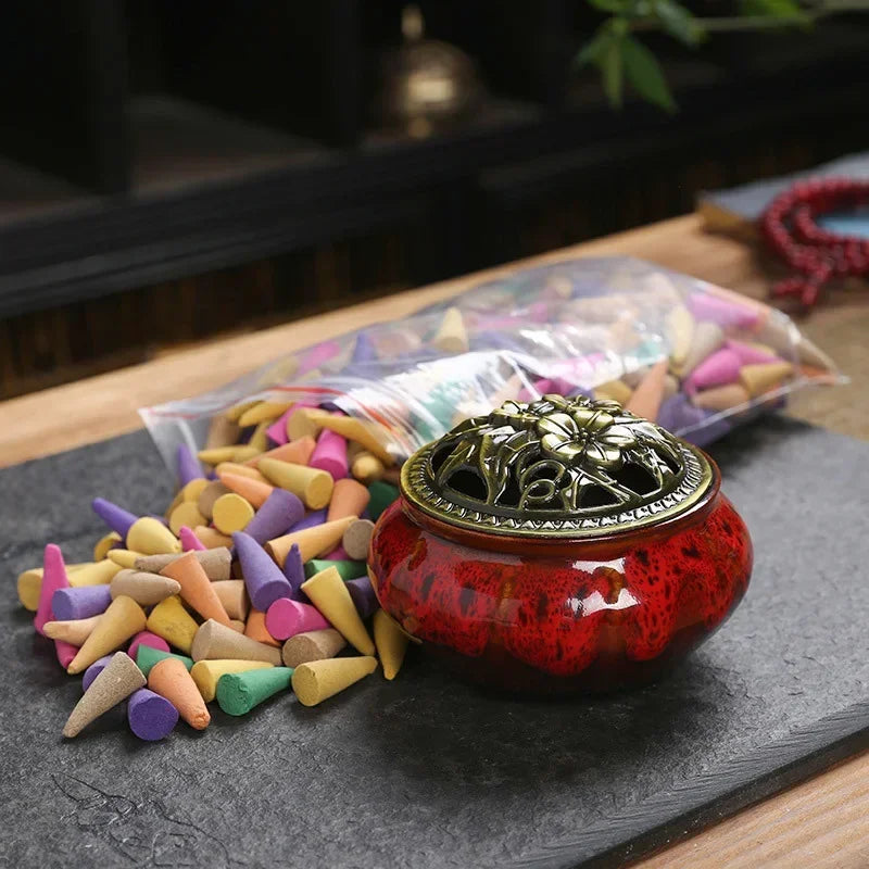 60Pcs Mixed Scented Incense Cones Waterfall Backflow Aromatherapy Anxiety Relief