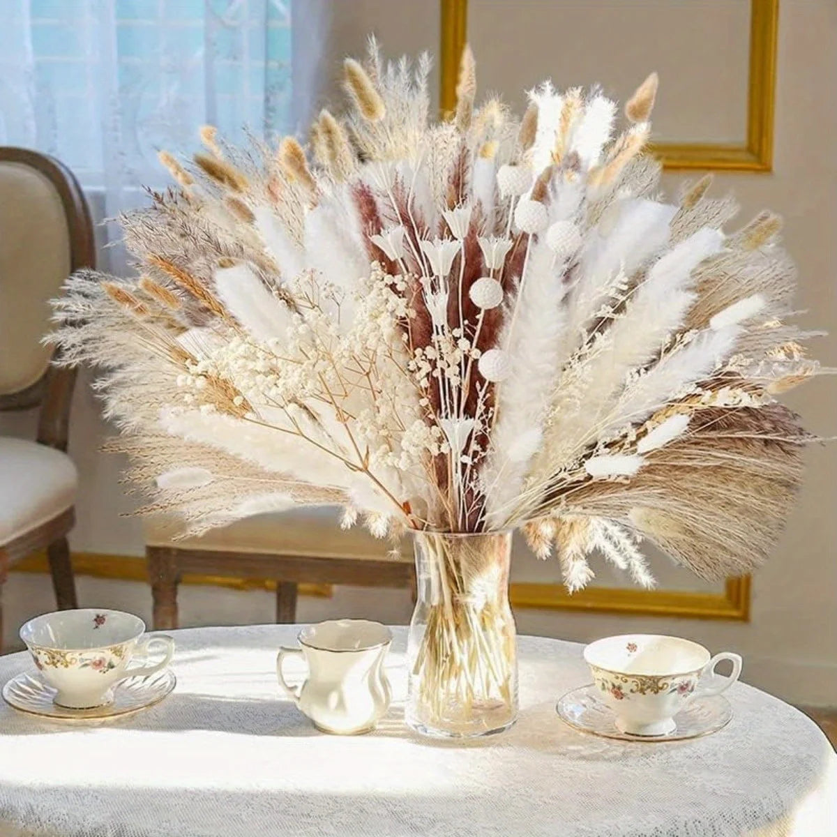 Dried Pampas Grass Bouquet With Bunny Tails Boho Decor
