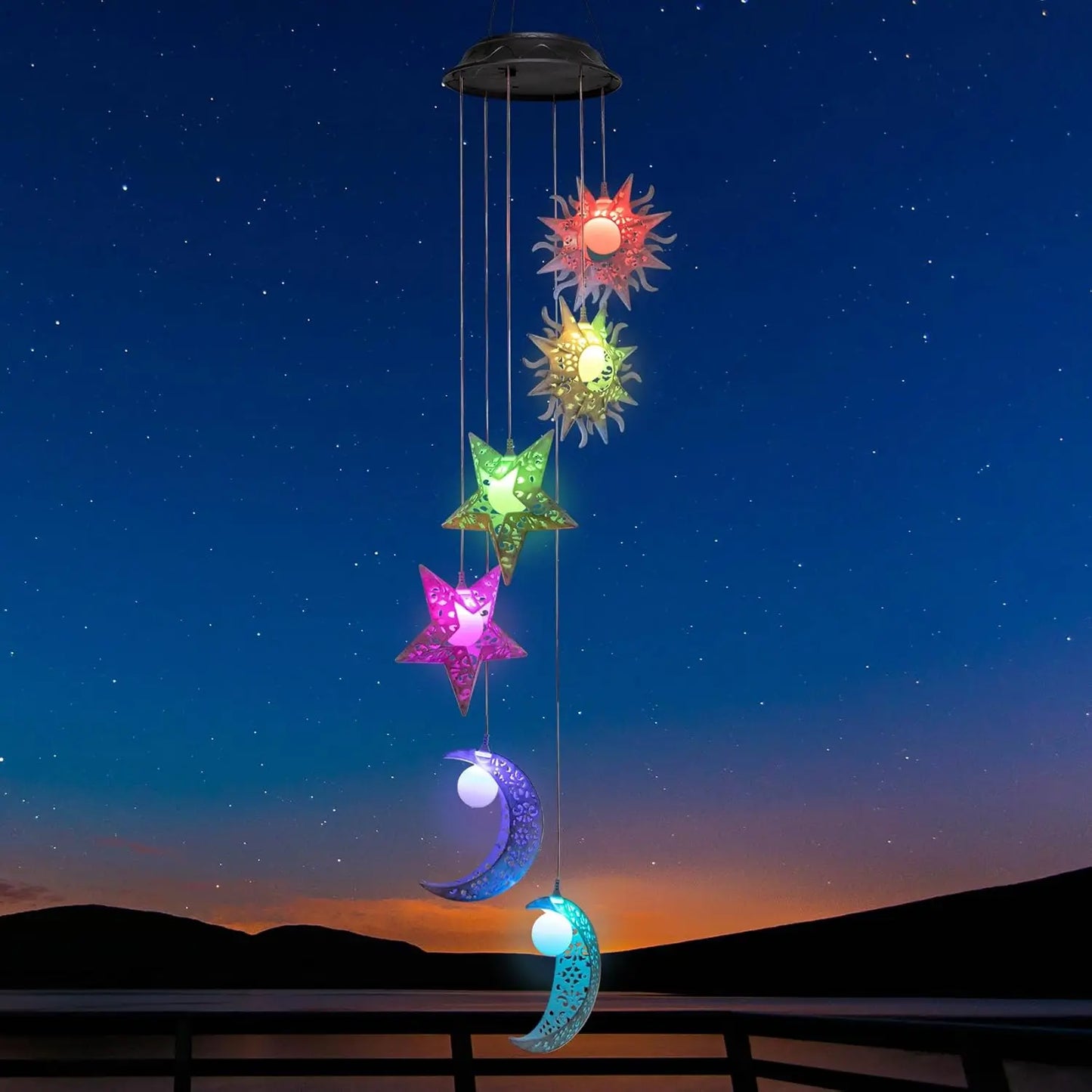 Hign Concerned Solar Wind Chimes Sun Moon Star Lights Garden