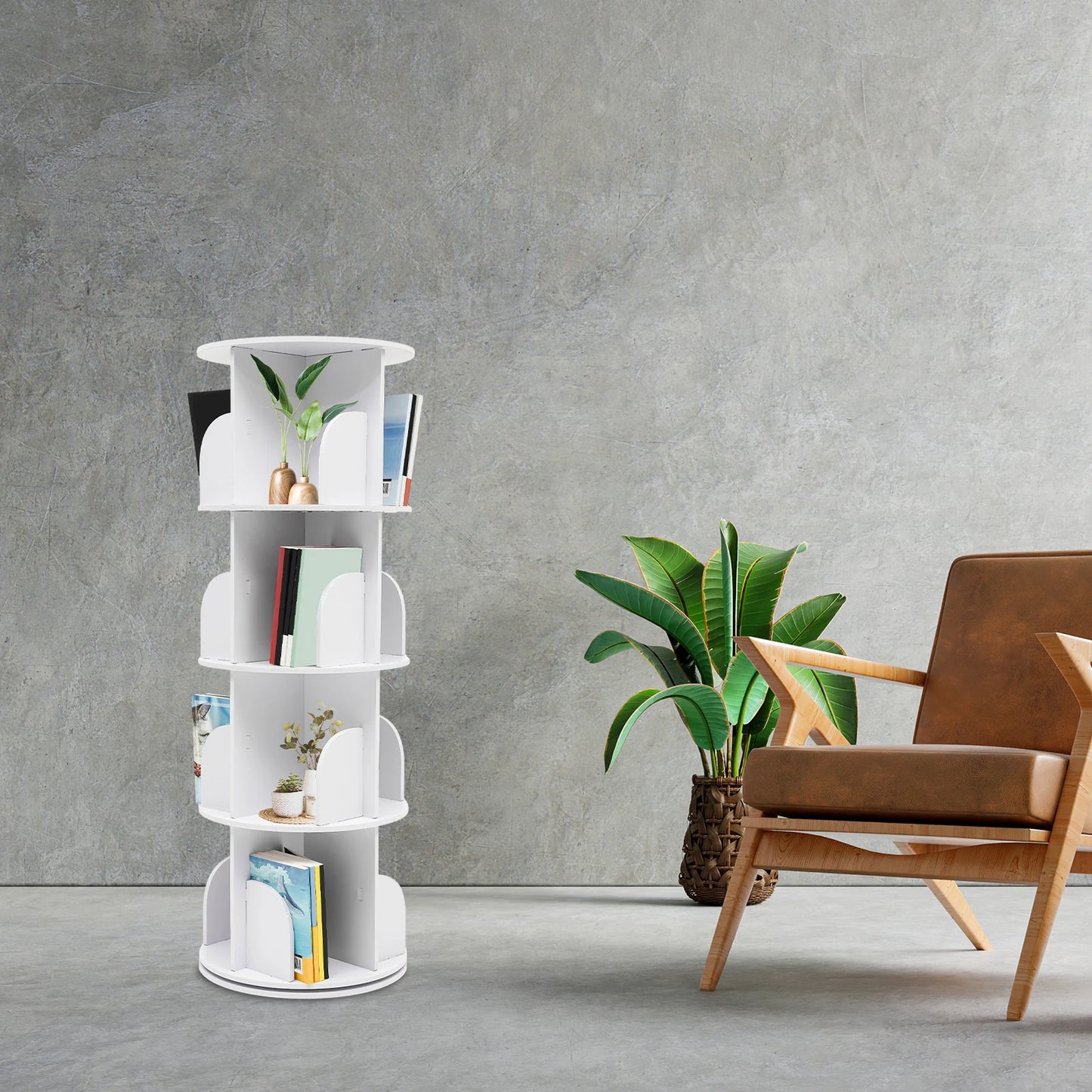 4 Tier Rotating Bookshelf With Silent Steel Ball Bearing Rotation