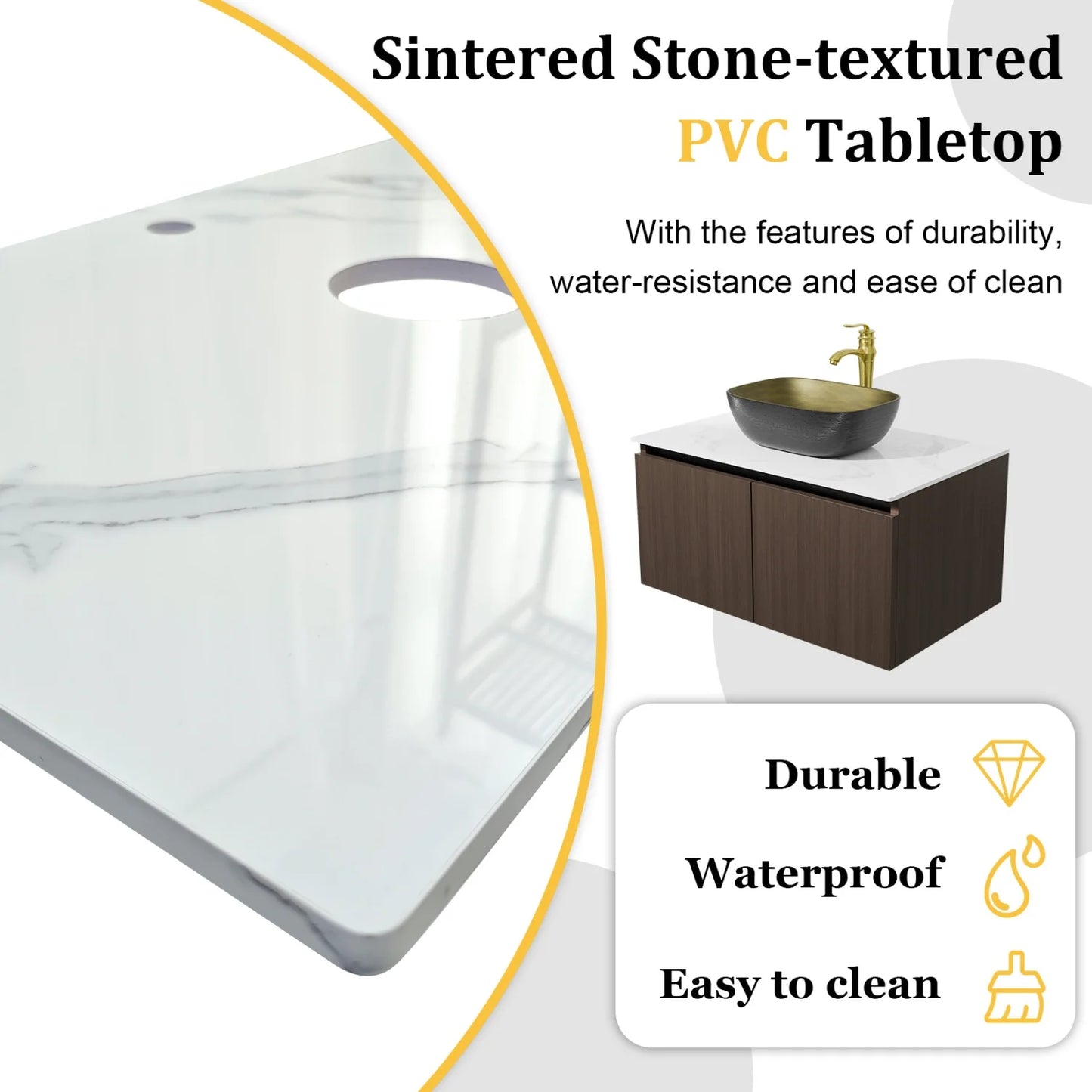 Hign-concerned Marble Floating Bathroom Vanity Sink Combo