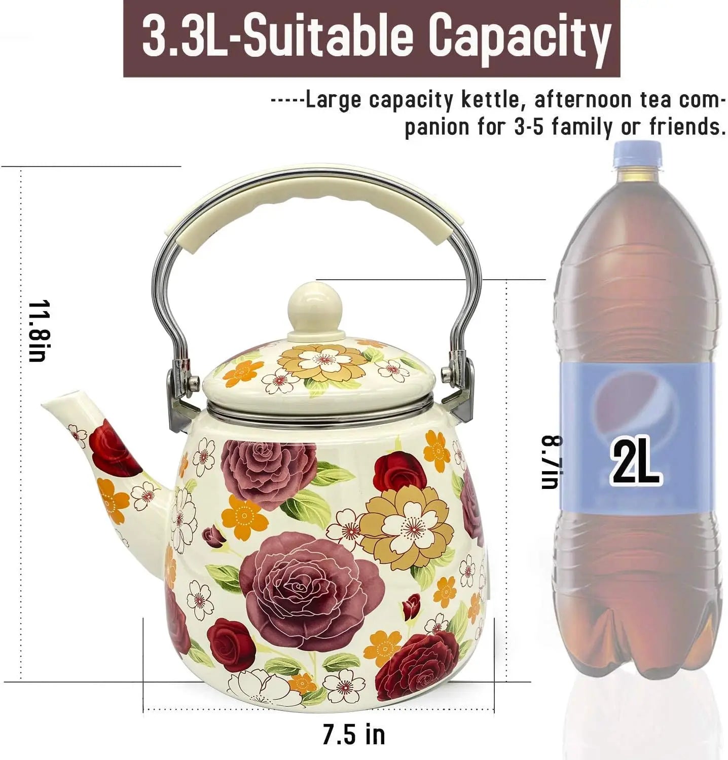 Floral Ceramic Enamel Elegant Teapot For Stovetop Kettle