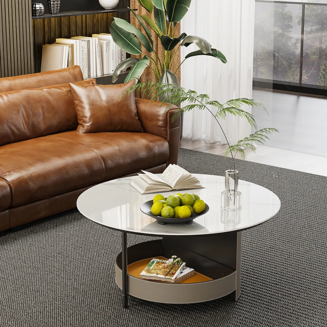 Wisfor Modern Round Coffee Table With Sintered Stone Top