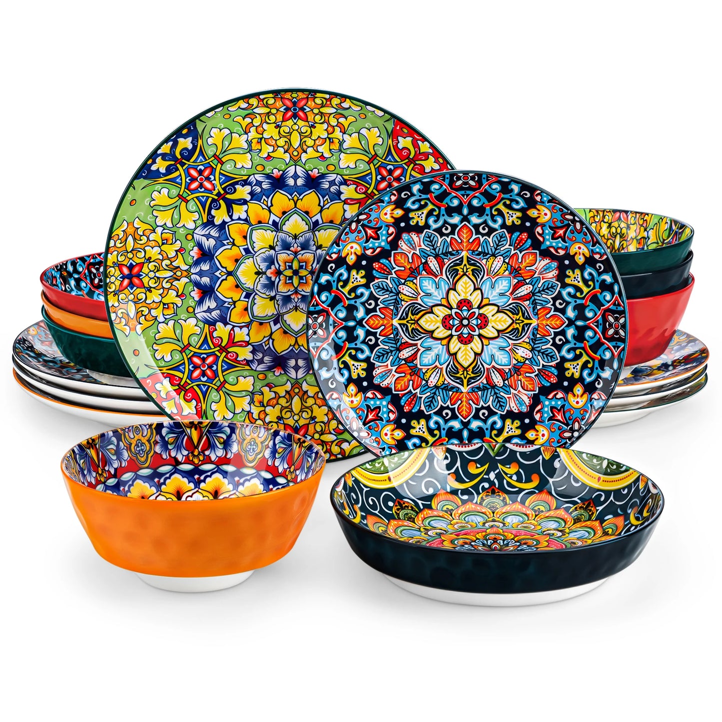 MALACASA Stoneware Ceramic Dinnerware Set Bohemian Style Includes Plates BowlsSet