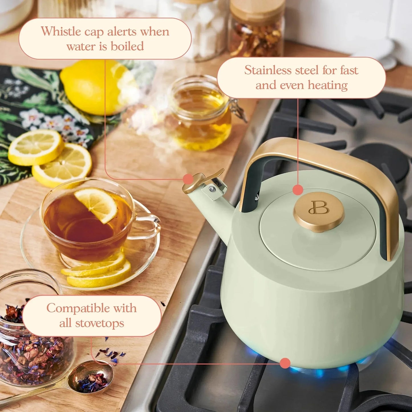 Induction Compatible Ceramic Tea Kettle With Whistle Spout