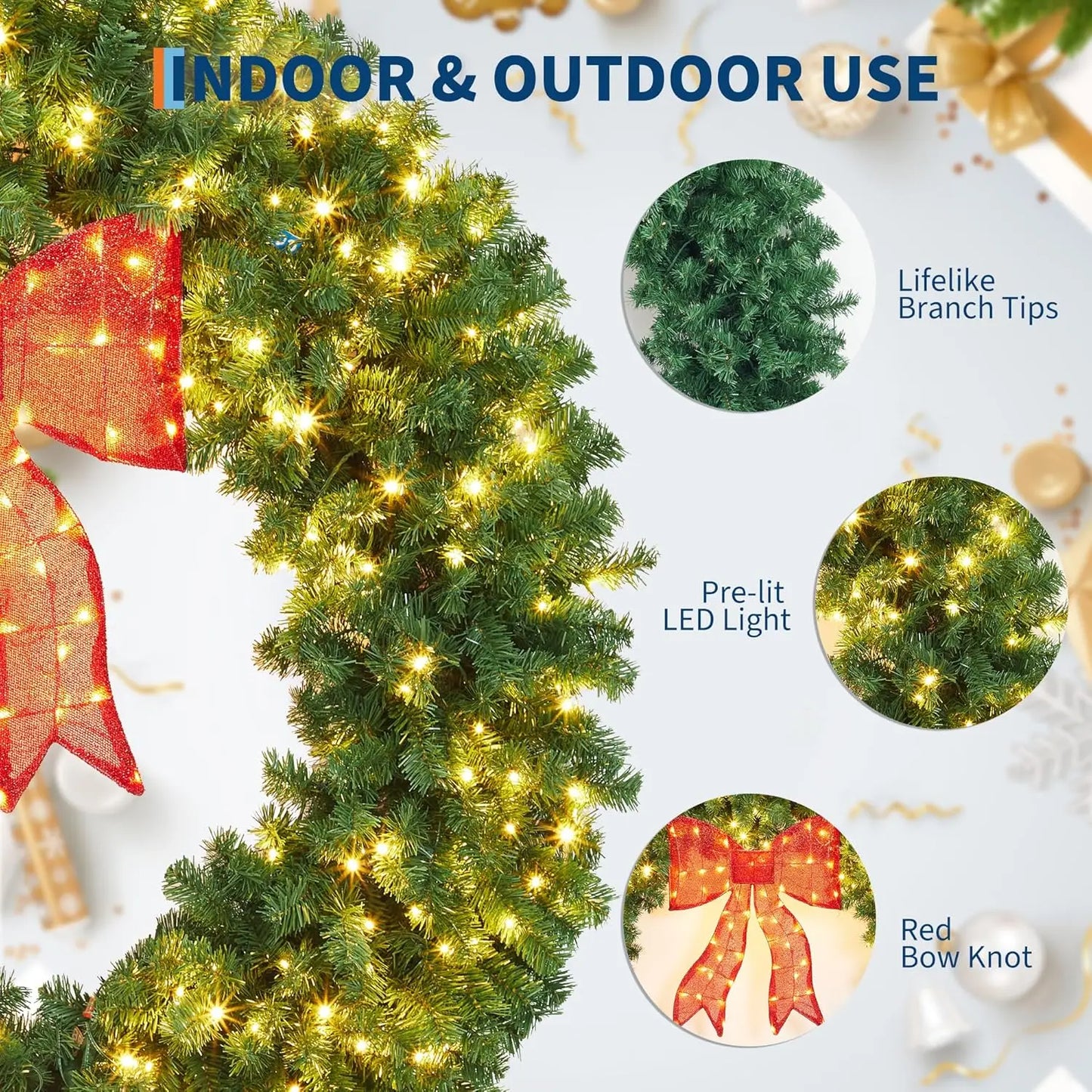 Guangdong Artificial Christmas Wreath With Bow Pre Lit LED