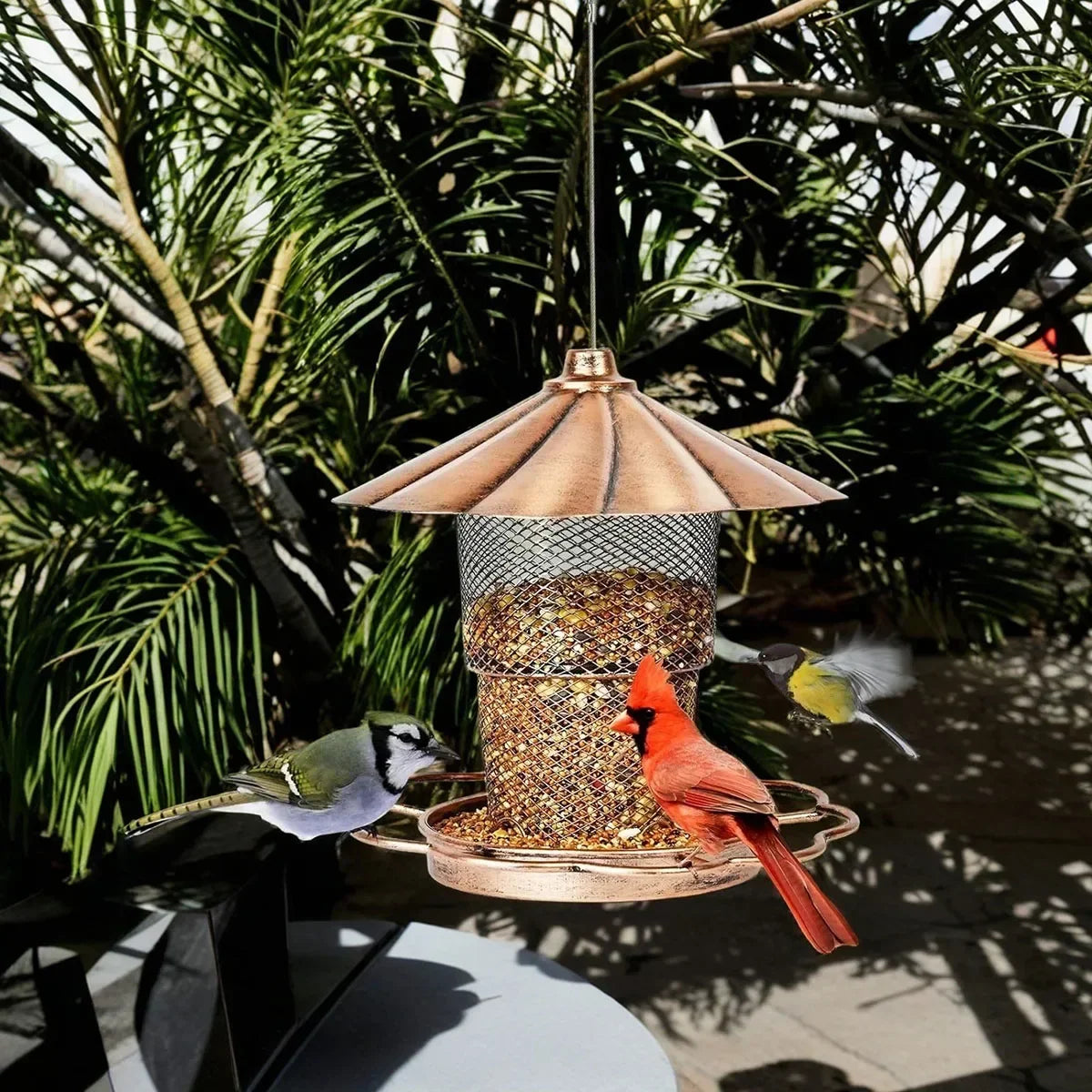 Feature Copper Bird Feeder With Lid Heavy Duty Design