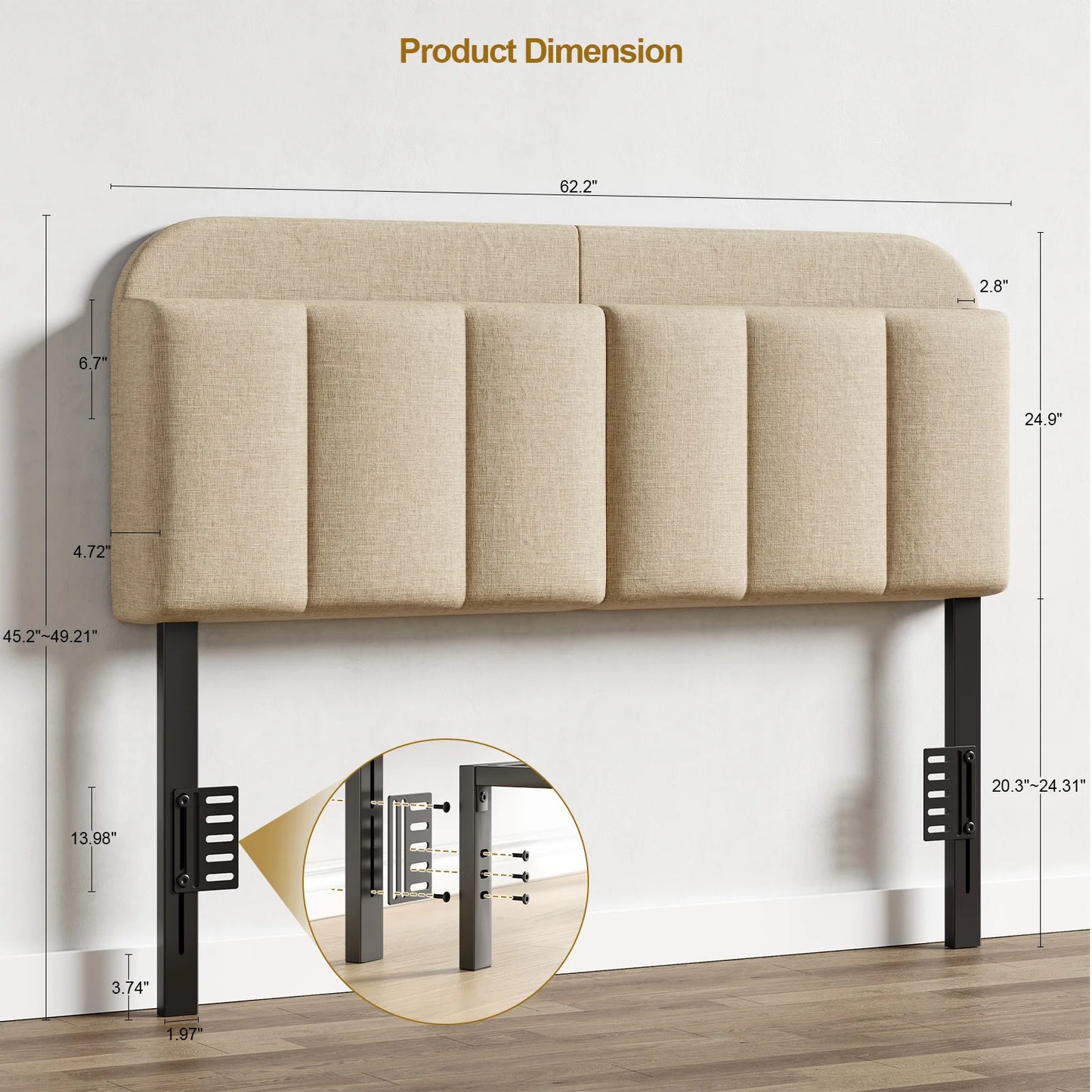 ONBRILL Adjustable Linen Headboard With LED Lighting