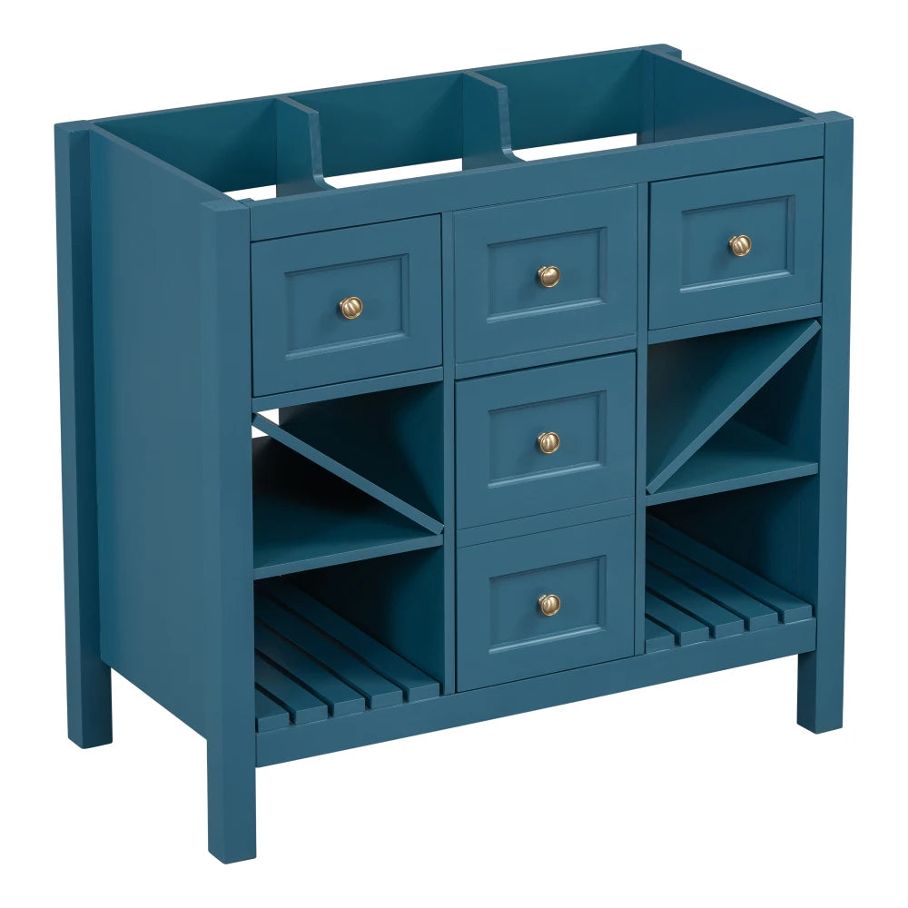 LWOH Vanity With Resin Sink 5 Drawer Solid Wood Cabinet