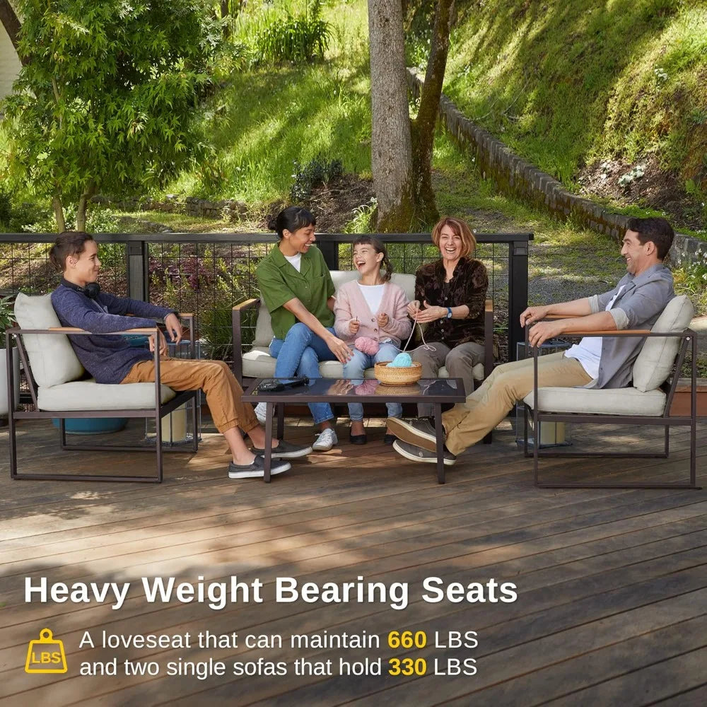 Patio Furniture Set With Sofa And Tempered Glass Table