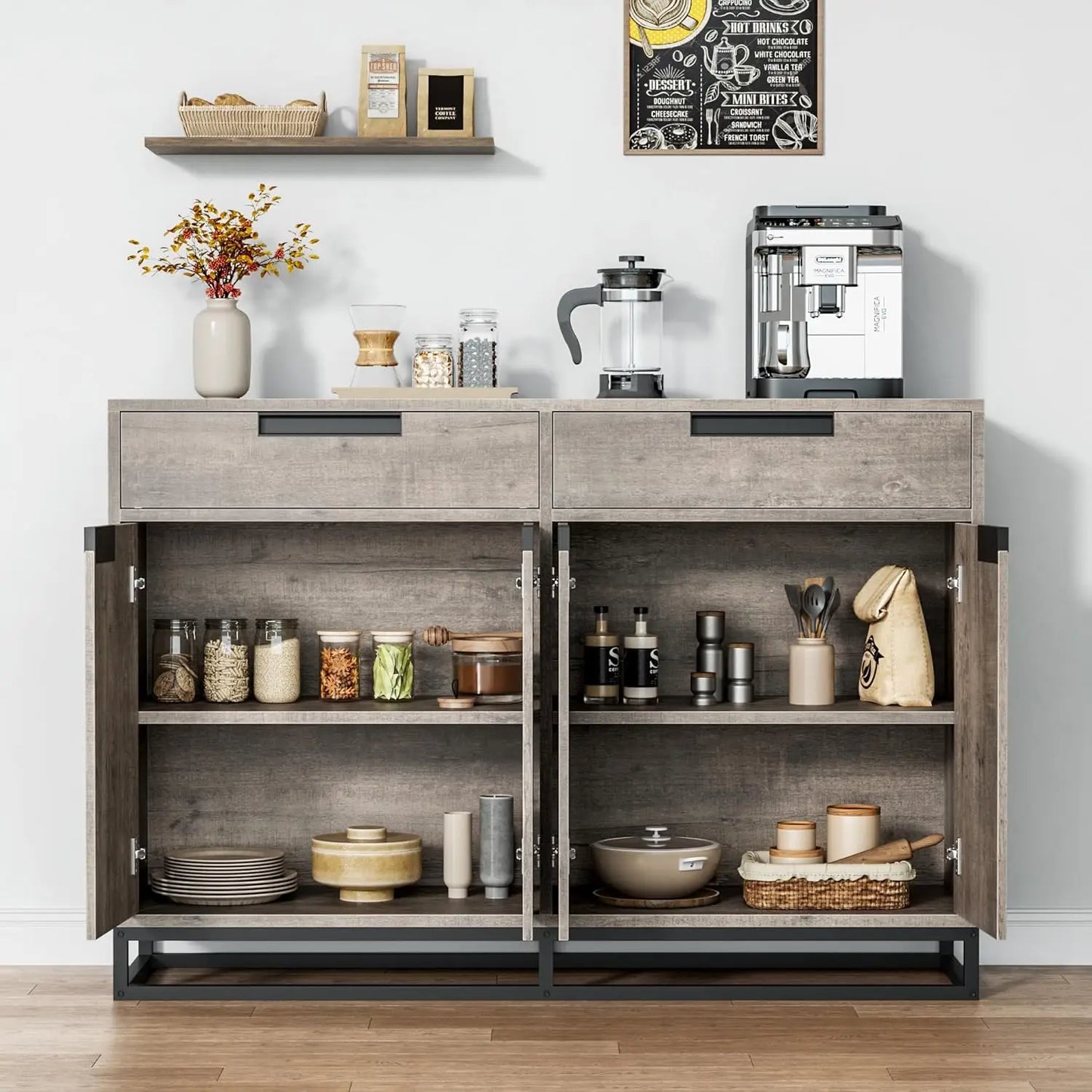 Modern Buffet Cabinet With Storage Sideboard Two Drawers Four Doors