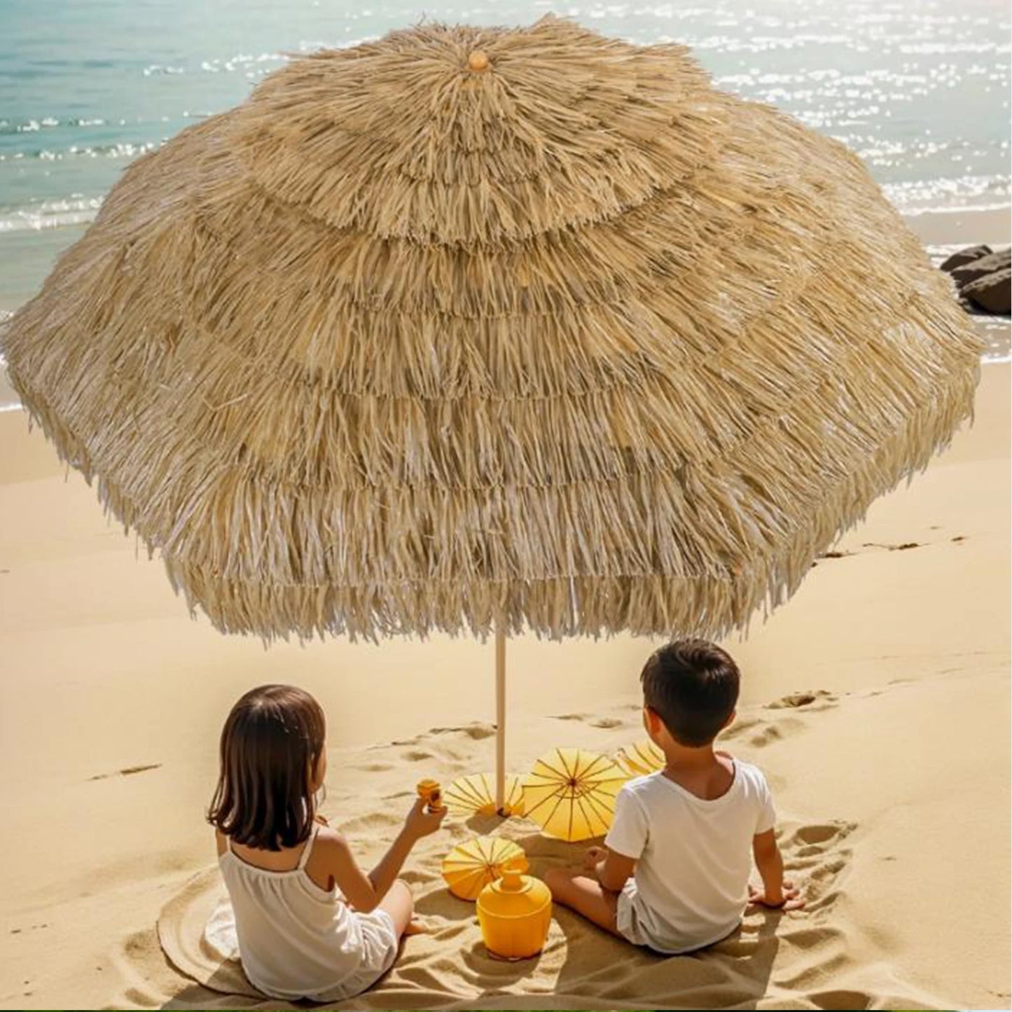 Hawaii Straw Tiki Umbrella for Patio and Poolside Outdoor