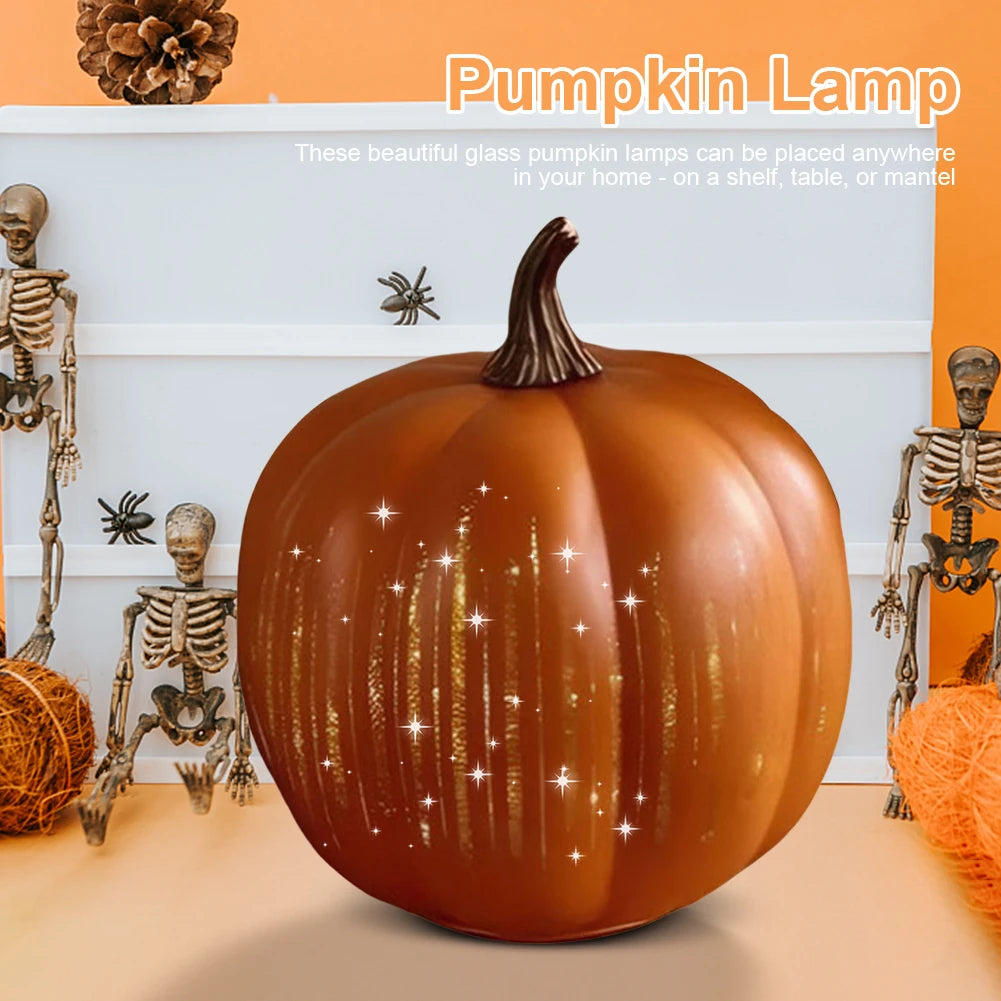 Twinkle Light Pumpkins With Timer Halloween Glass Lamp