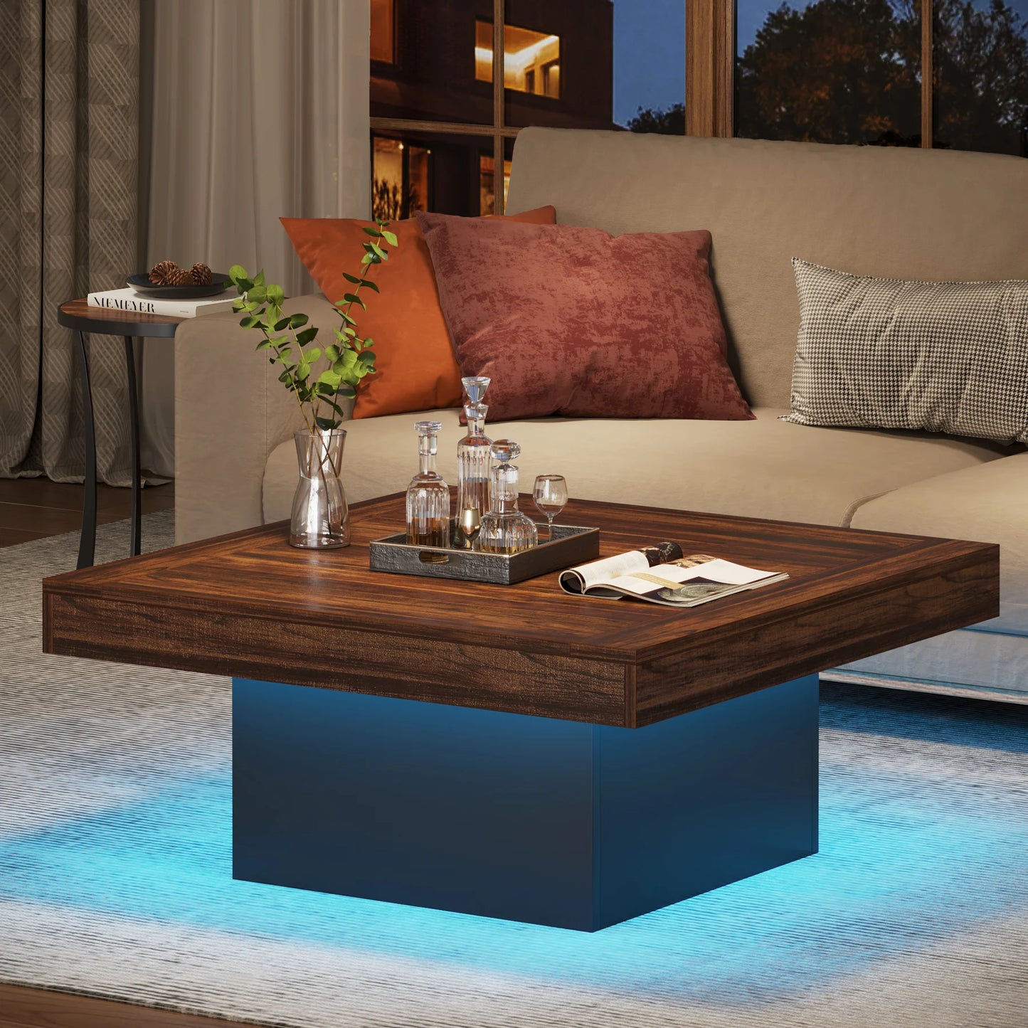 Tribesigns LED Coffee Table Square Engineered Wood Furniture