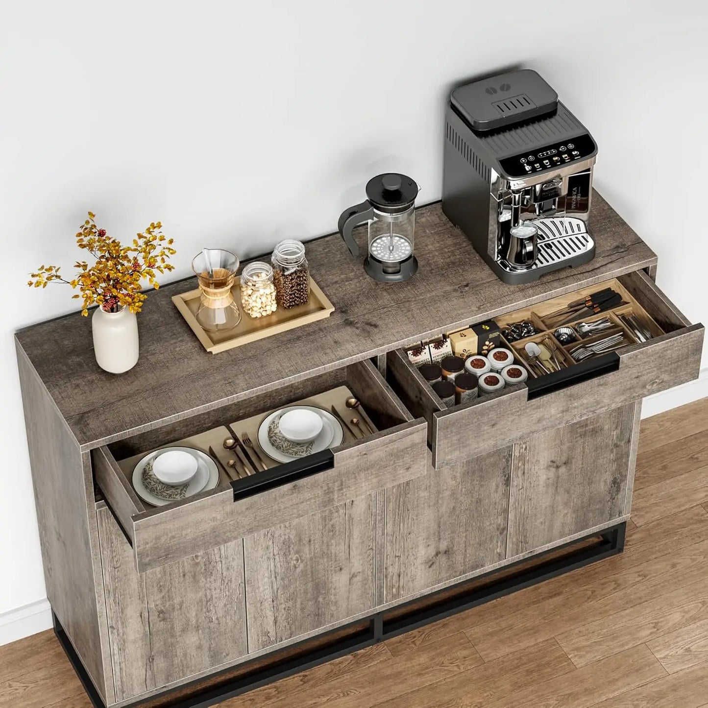 Modern Buffet Cabinet With Storage Sideboard Two Drawers Four Doors