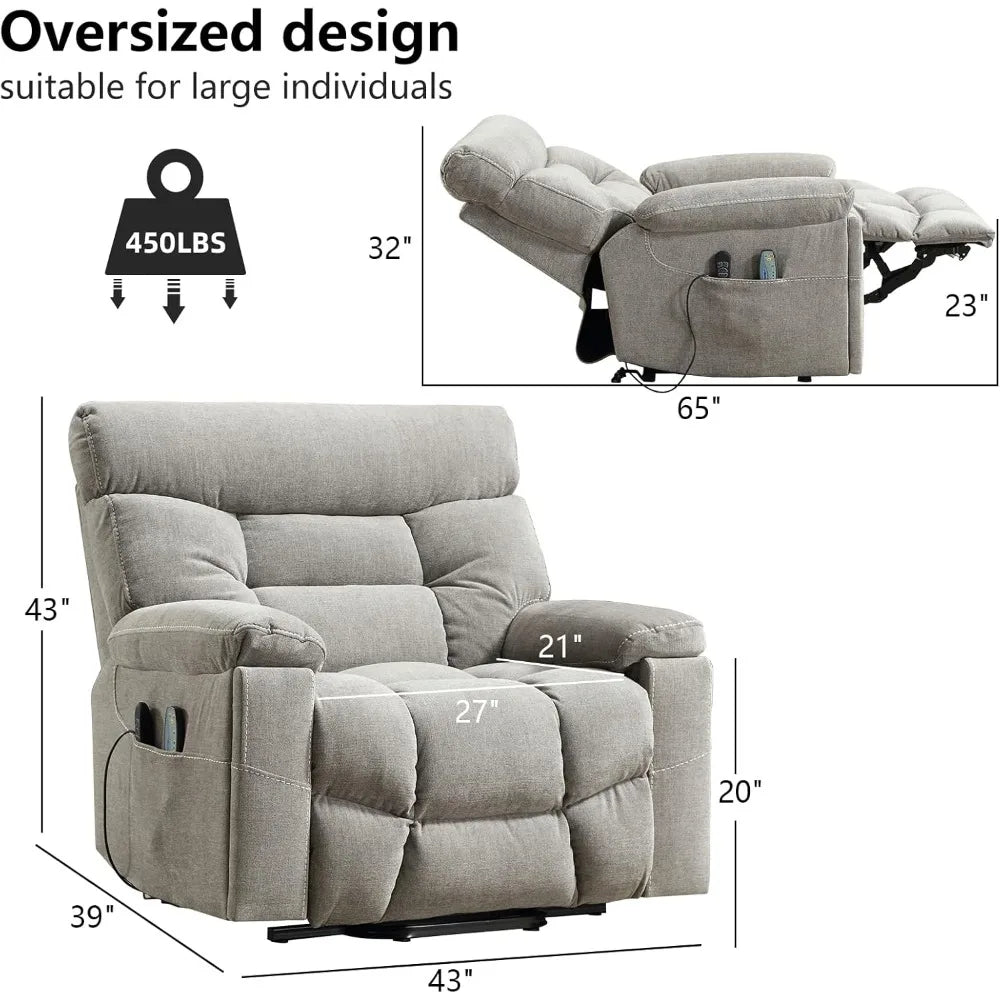 Dual Motor Power Lift Recliner Chair Heated Massage USB Port