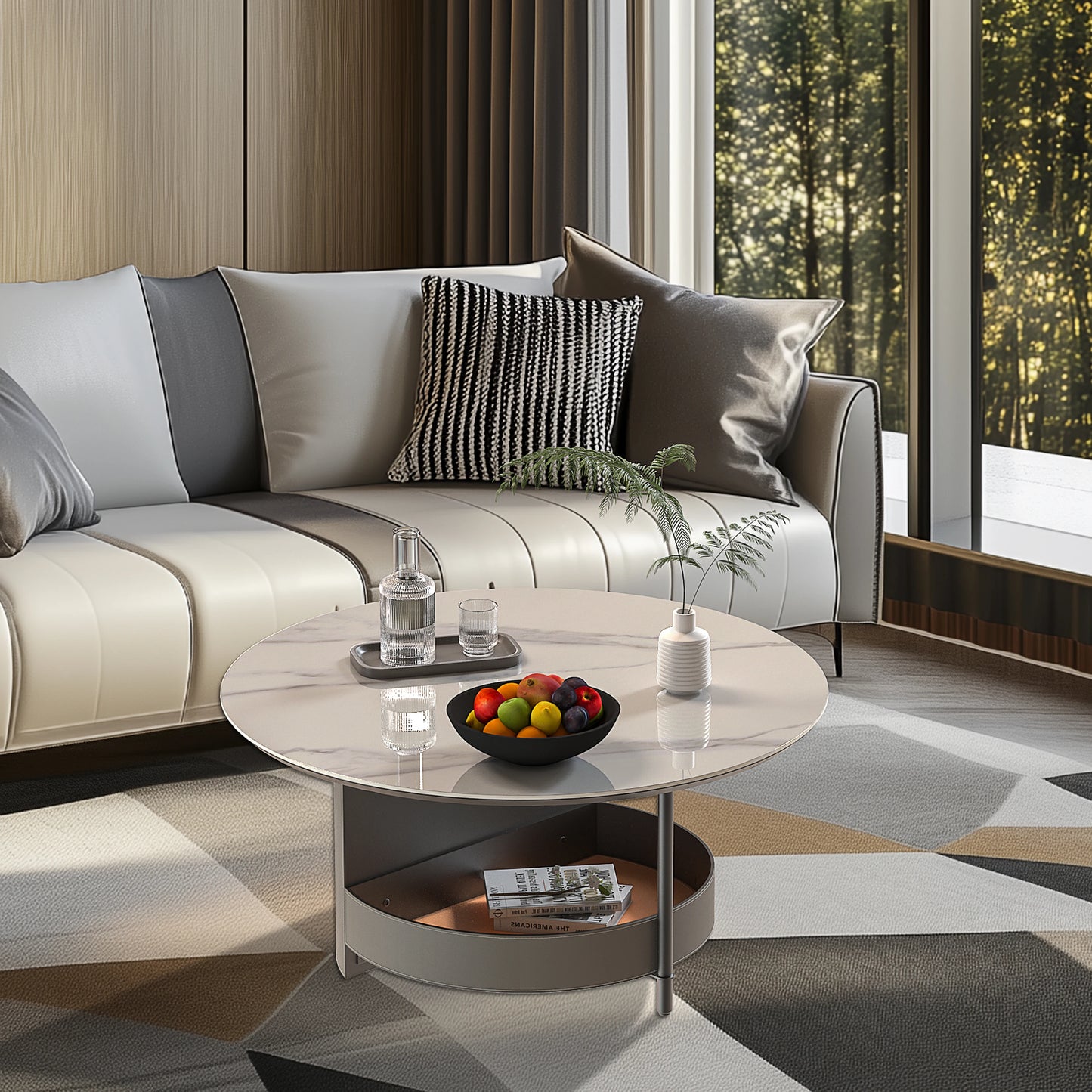 Wisfor Modern Round Coffee Table With Sintered Stone Top
