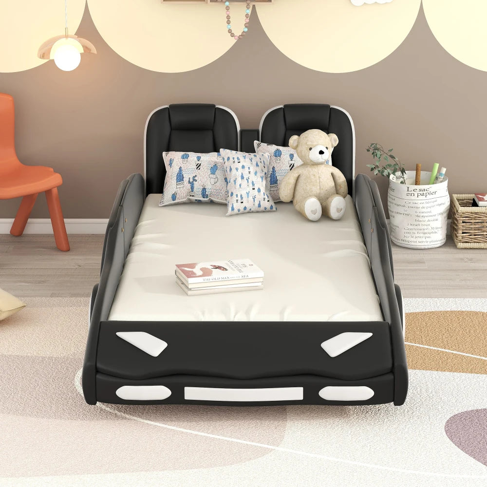 JUANLI Race Car Shaped Platform Bed With Wheels For Kids Boys Bedroom Furniture Essentials