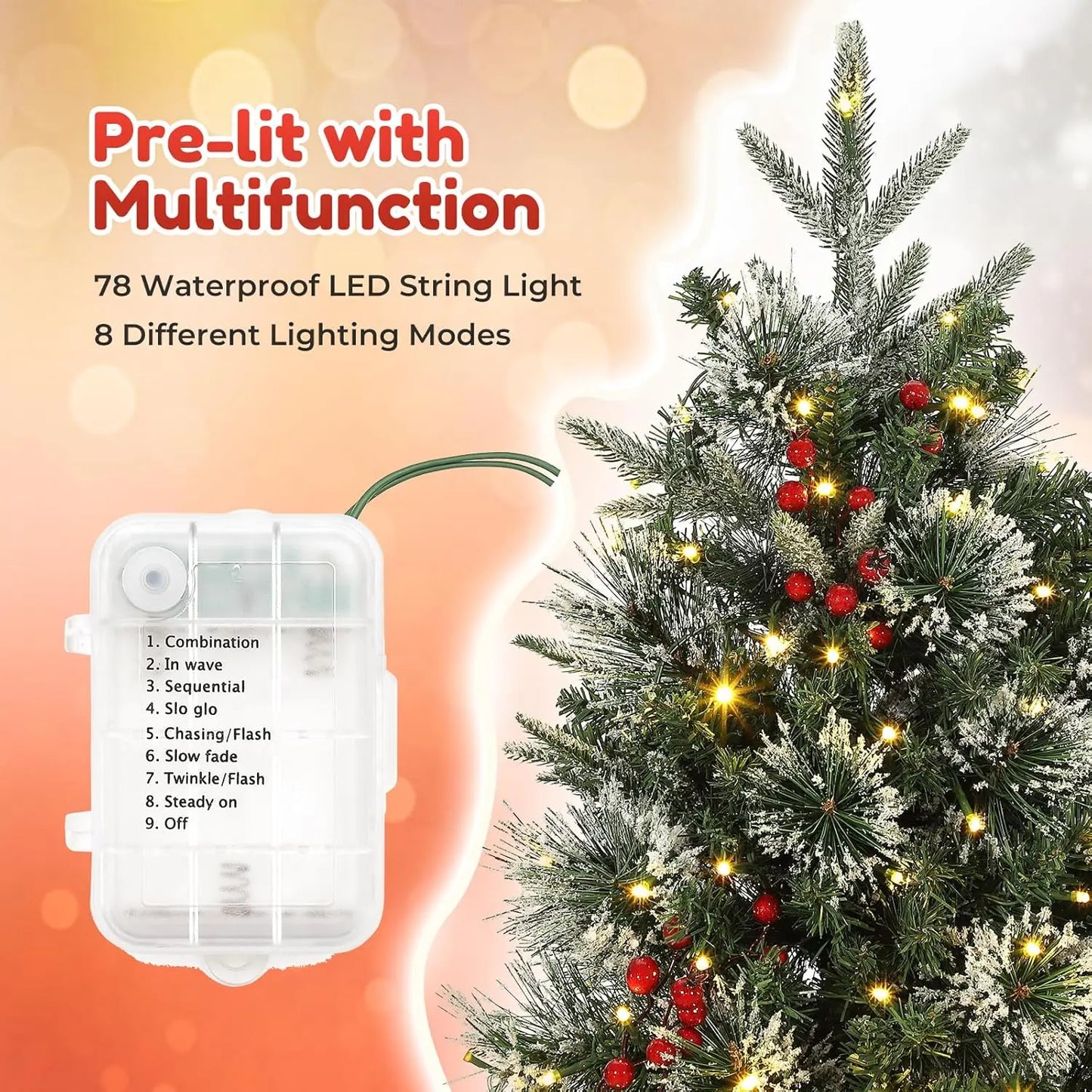Electronic Prelit Tree With 78 Lights 8 Modes Berry Accents