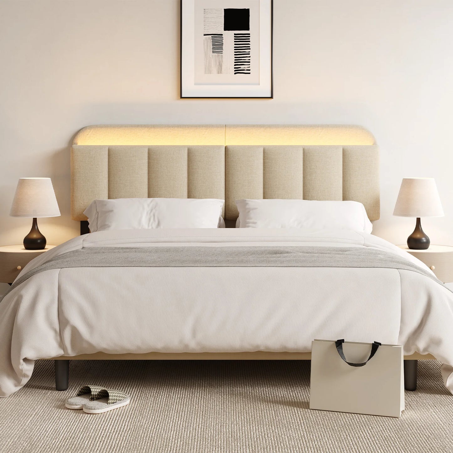 ONBRILL Adjustable Linen Headboard With LED Lighting