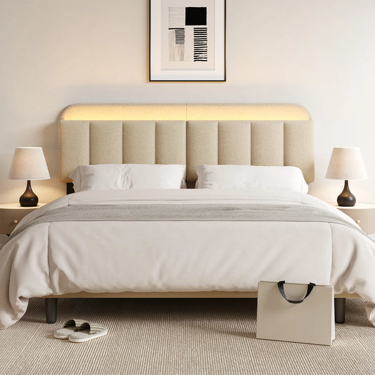 ONBRILL Adjustable Linen Headboard With LED Lighting